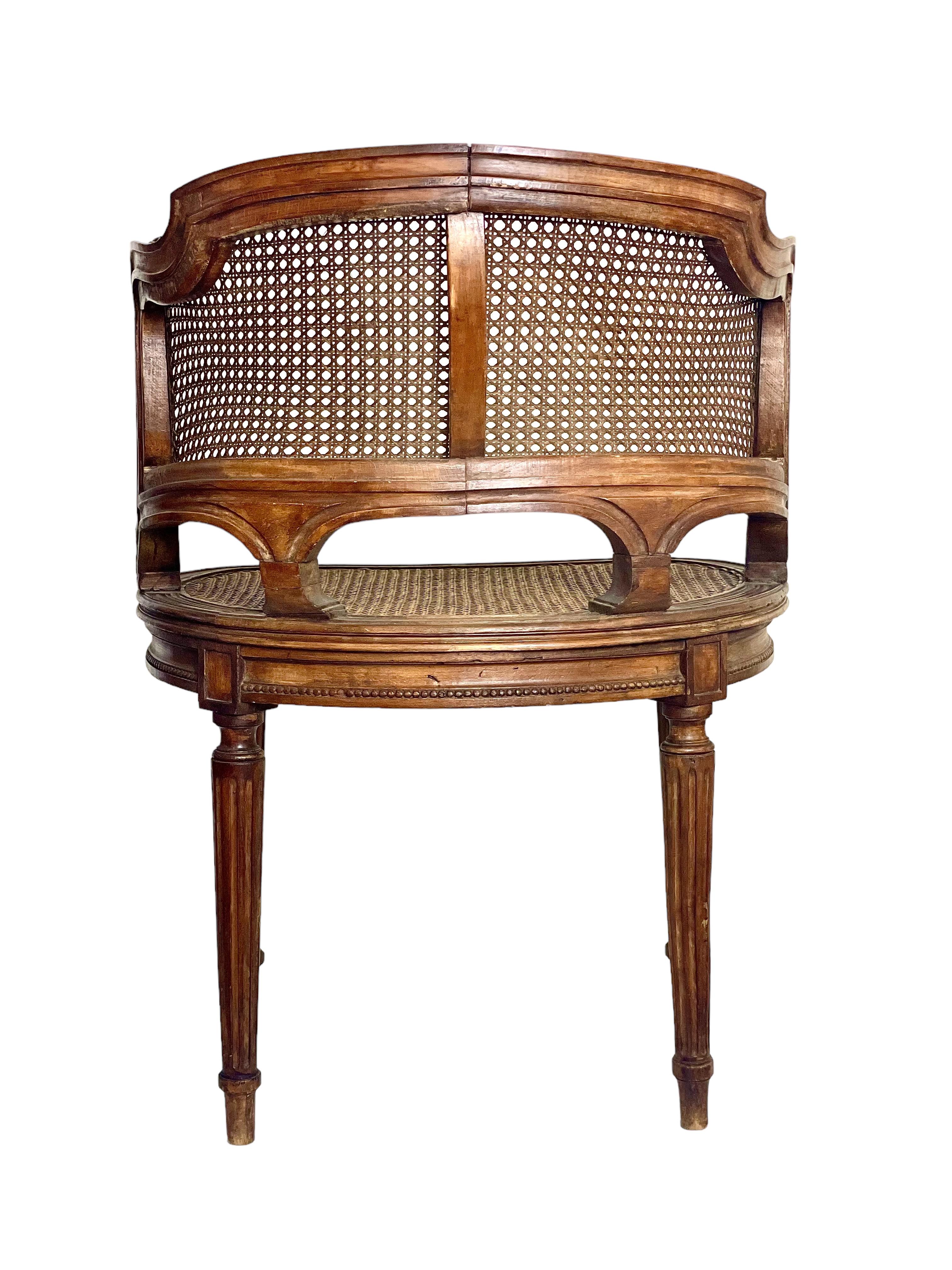 19th Century French Caned Desk in Gondola Armchair  1