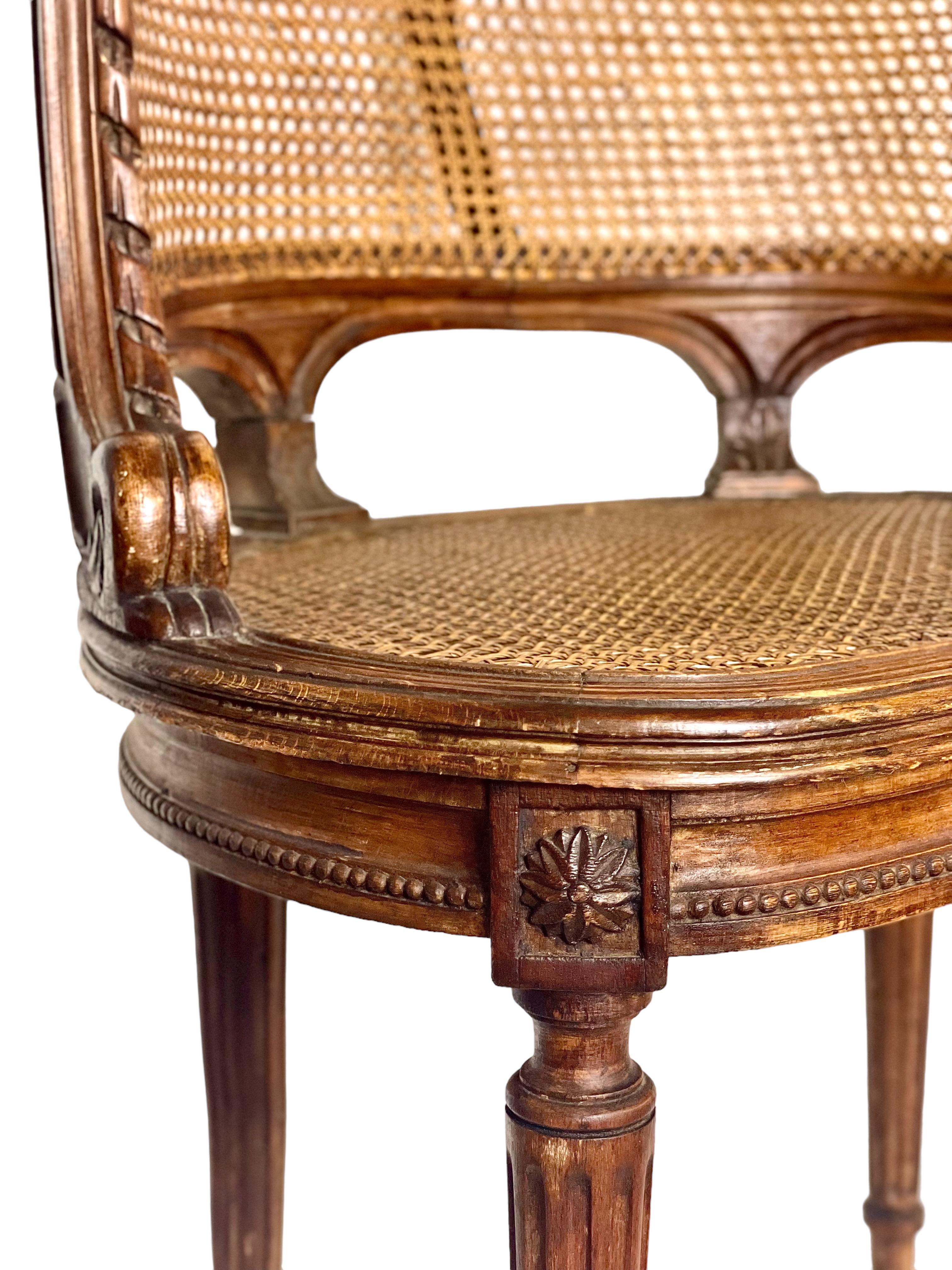 19th Century French Caned Desk in Gondola Armchair  2