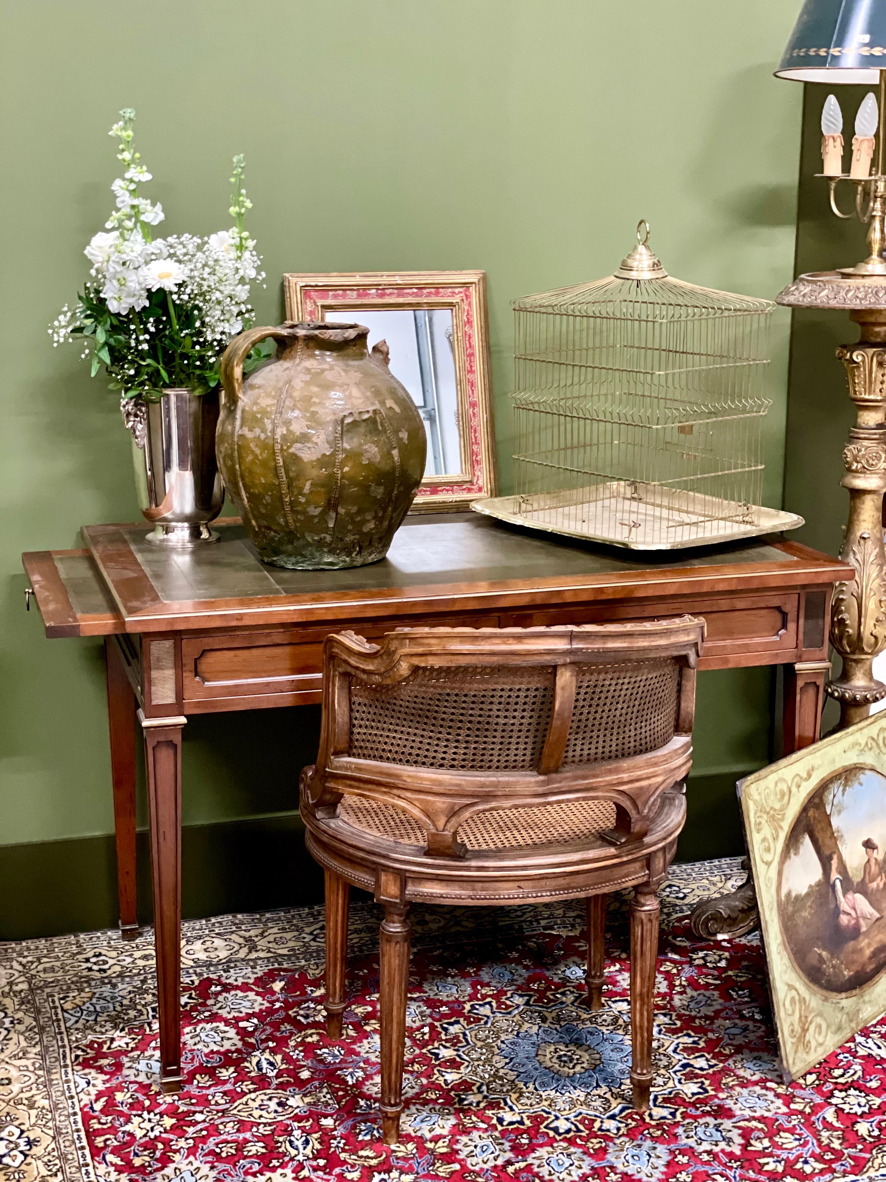 19th Century French Caned Desk in Gondola Armchair  4