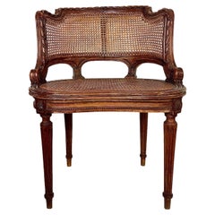 19th Century French Caned Desk in Gondola Armchair 