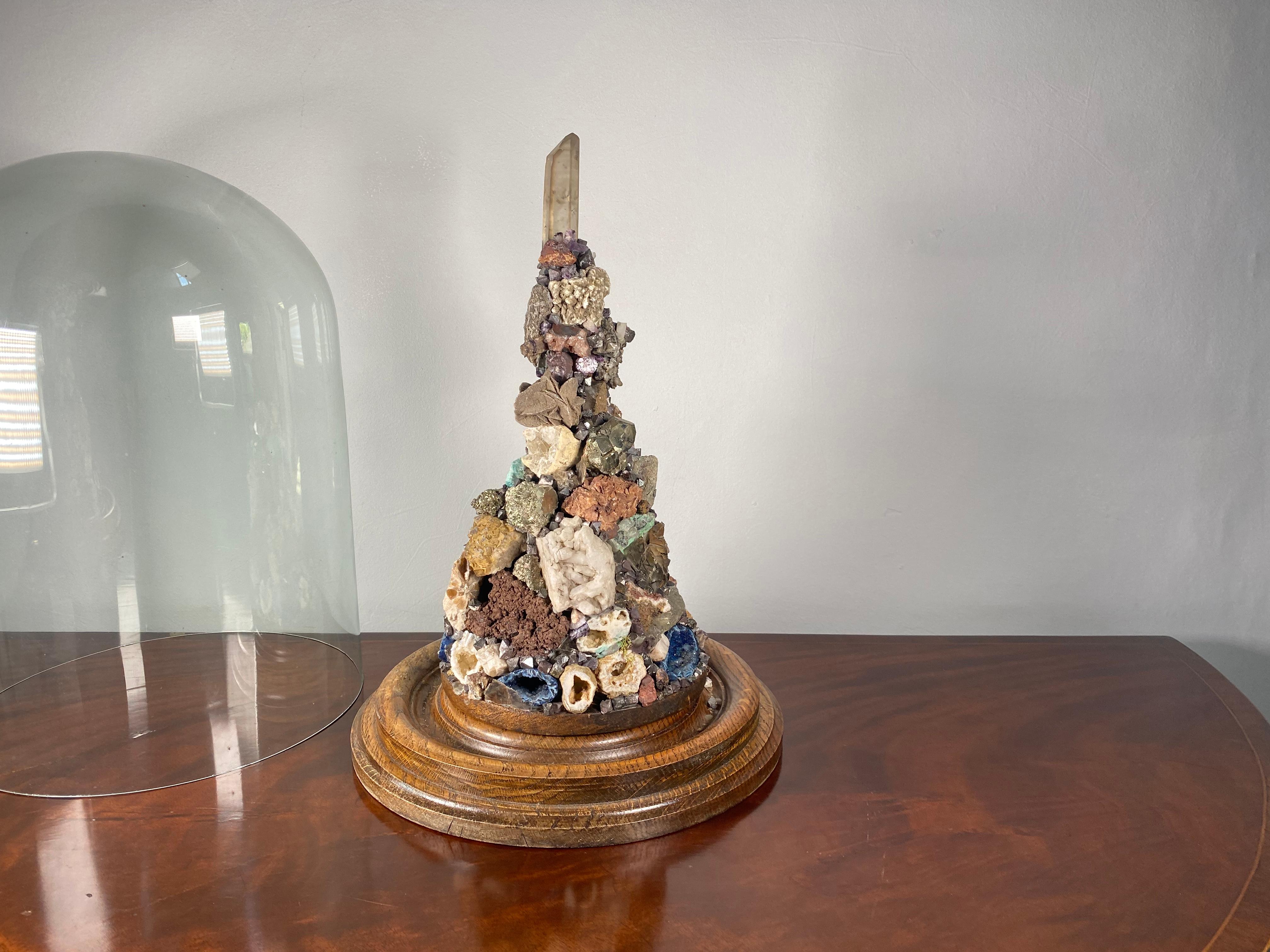 French Early 19th Century Grand Tour Mineral Specimen Display under Glass Dome