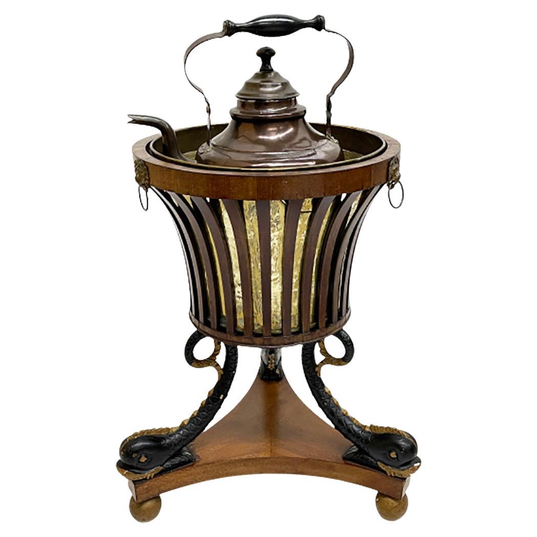 Early 19th Century Mahogany Tea Stove with 3 Dolphins For Sale