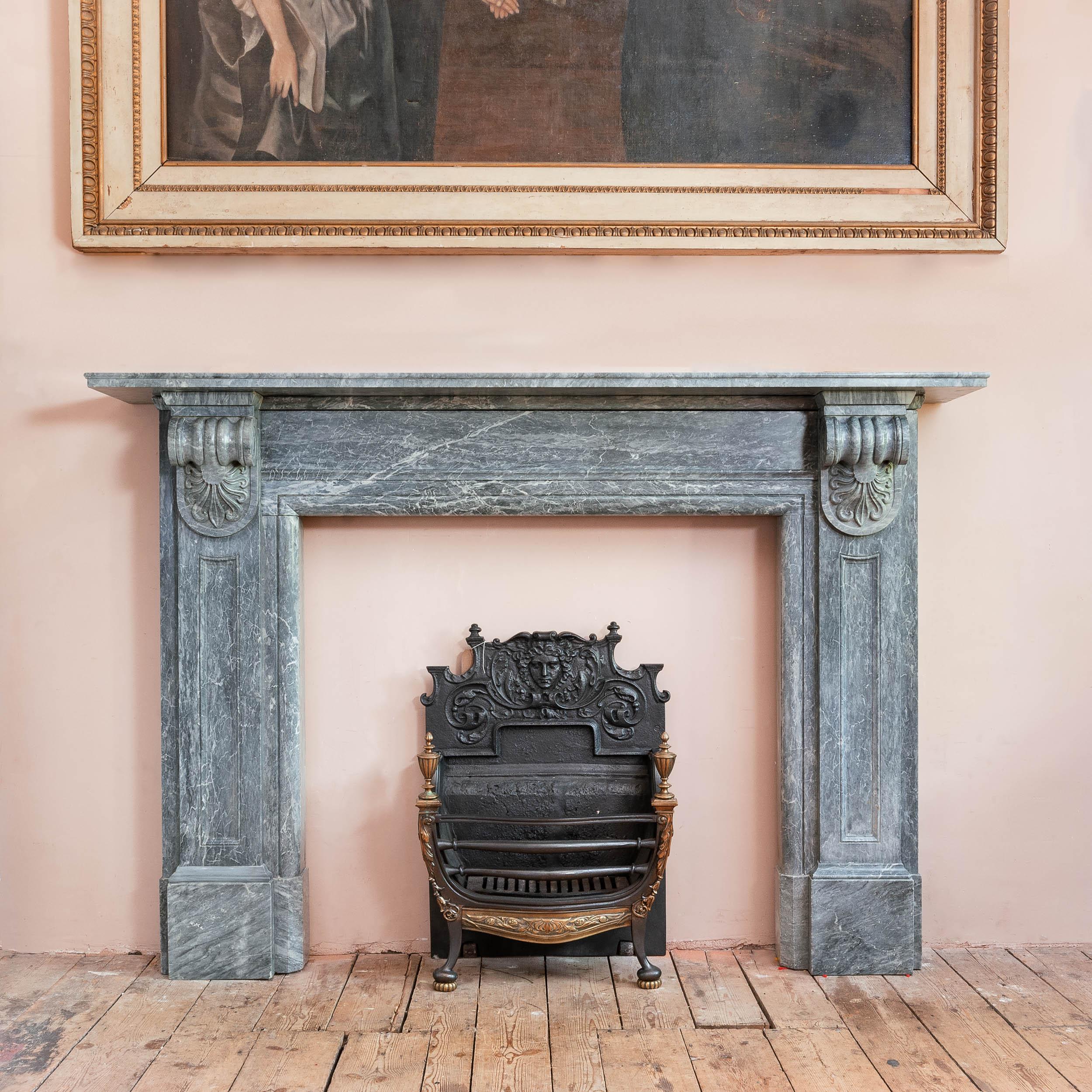 An Early 19th Century Neo-Grecian Bardiglio Marble Fireplace For Sale 12