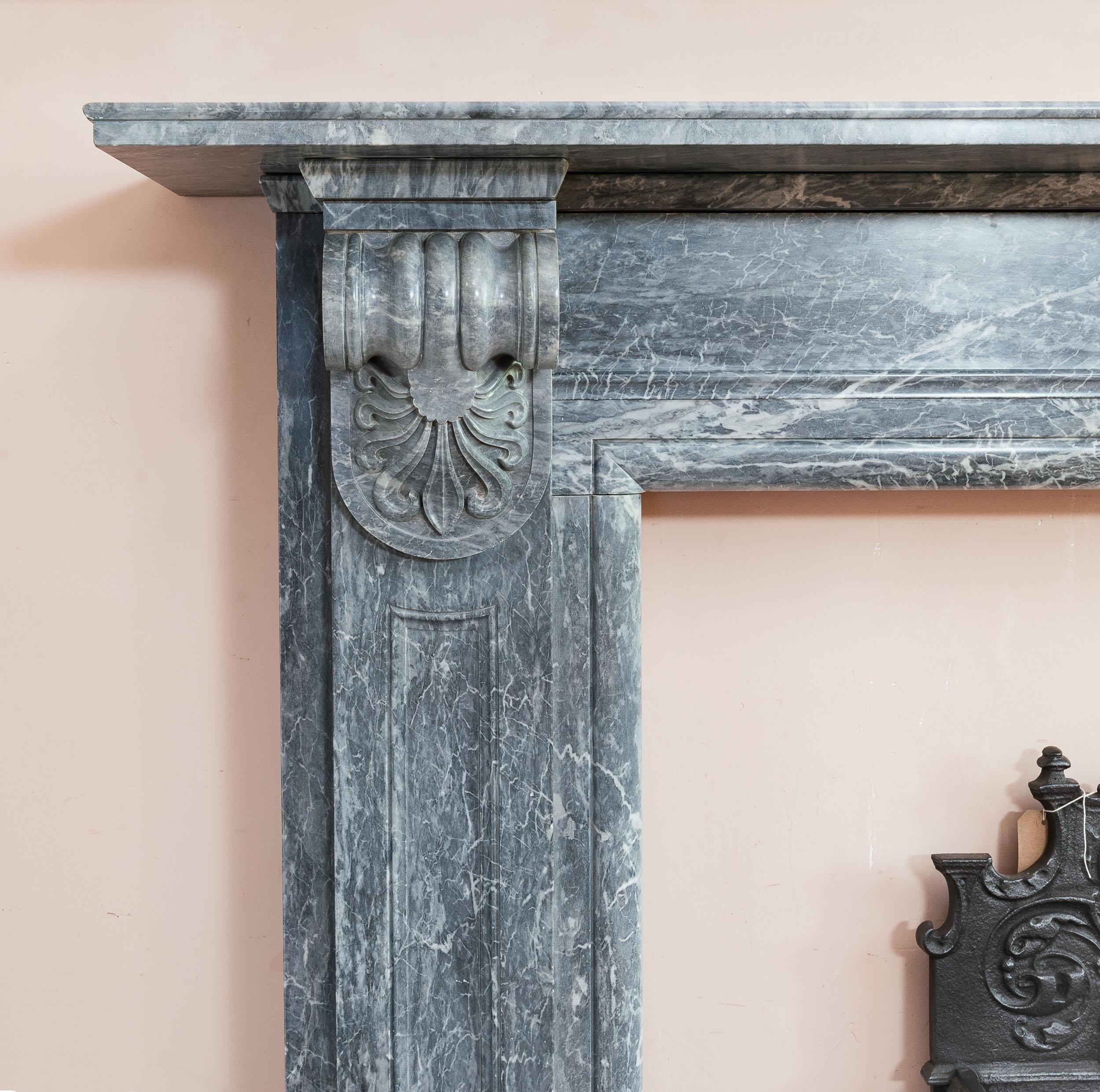 Regency An Early 19th Century Neo-Grecian Bardiglio Marble Fireplace For Sale