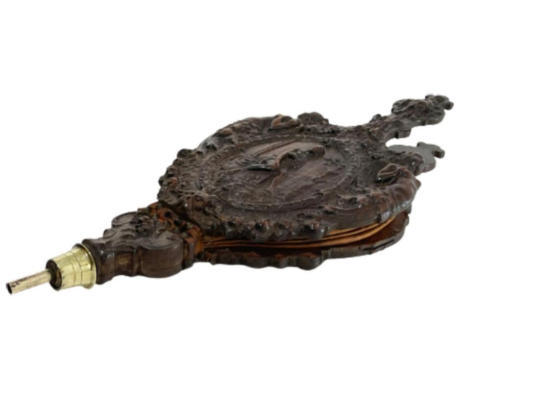 Early 19th Century Oak Wooden Bellows Richly Carved with a Mythological Scene For Sale 4