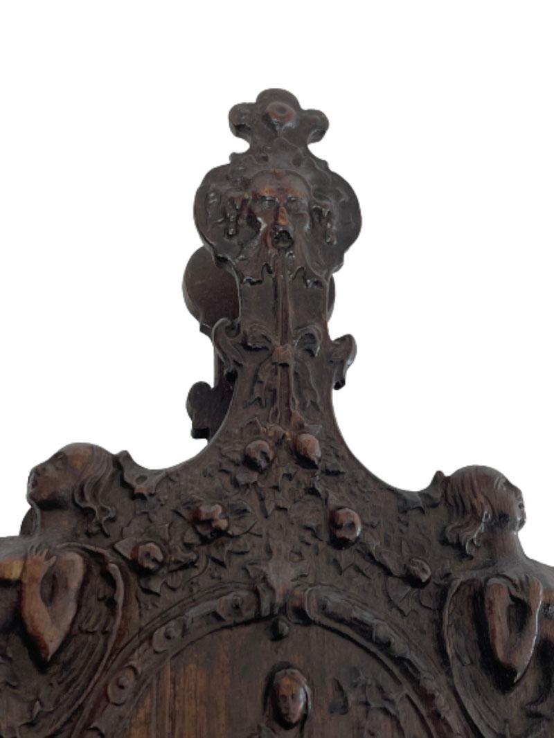 Leather Early 19th Century Oak Wooden Bellows Richly Carved with a Mythological Scene For Sale