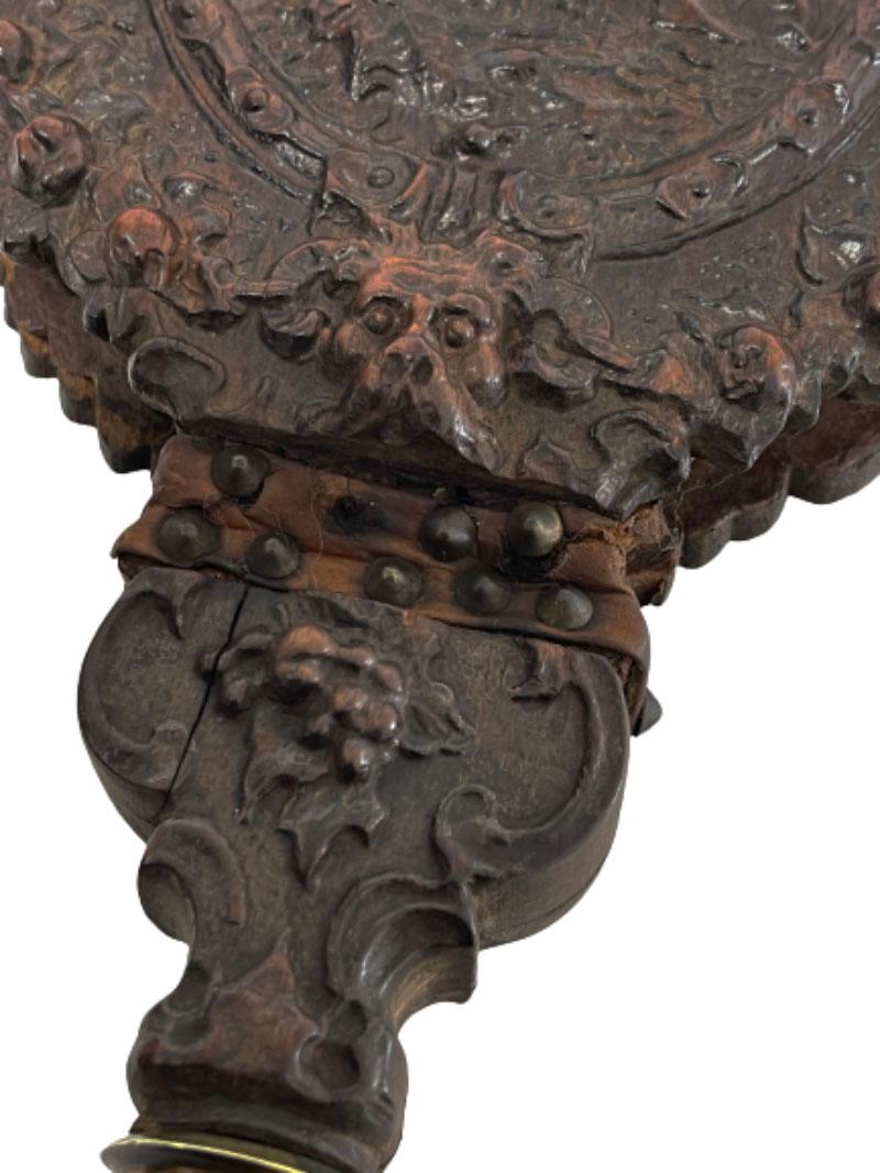 Early 19th Century Oak Wooden Bellows Richly Carved with a Mythological Scene For Sale 2