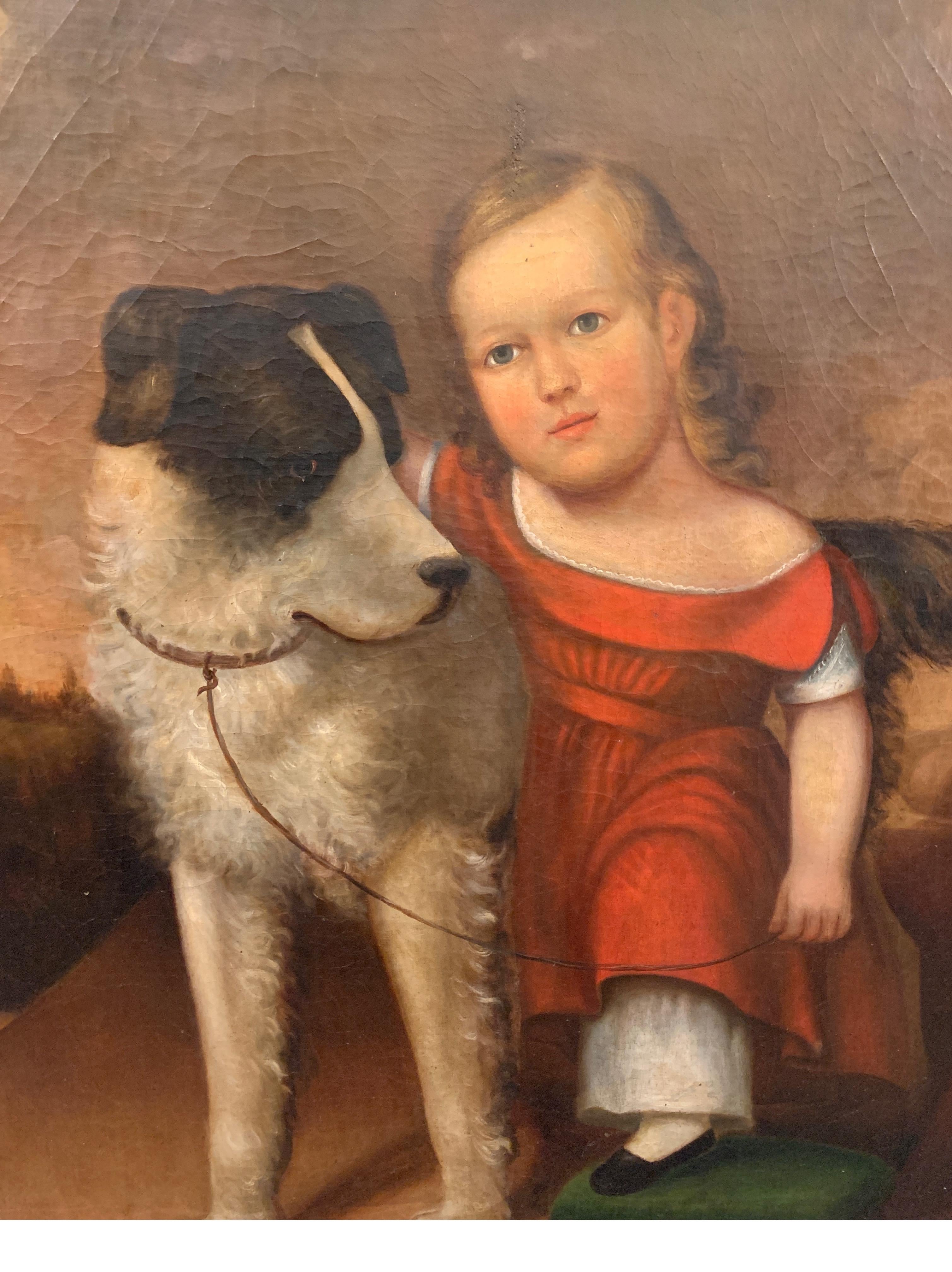 Early 19th Century Oil on Canvas of Child with Dog 4