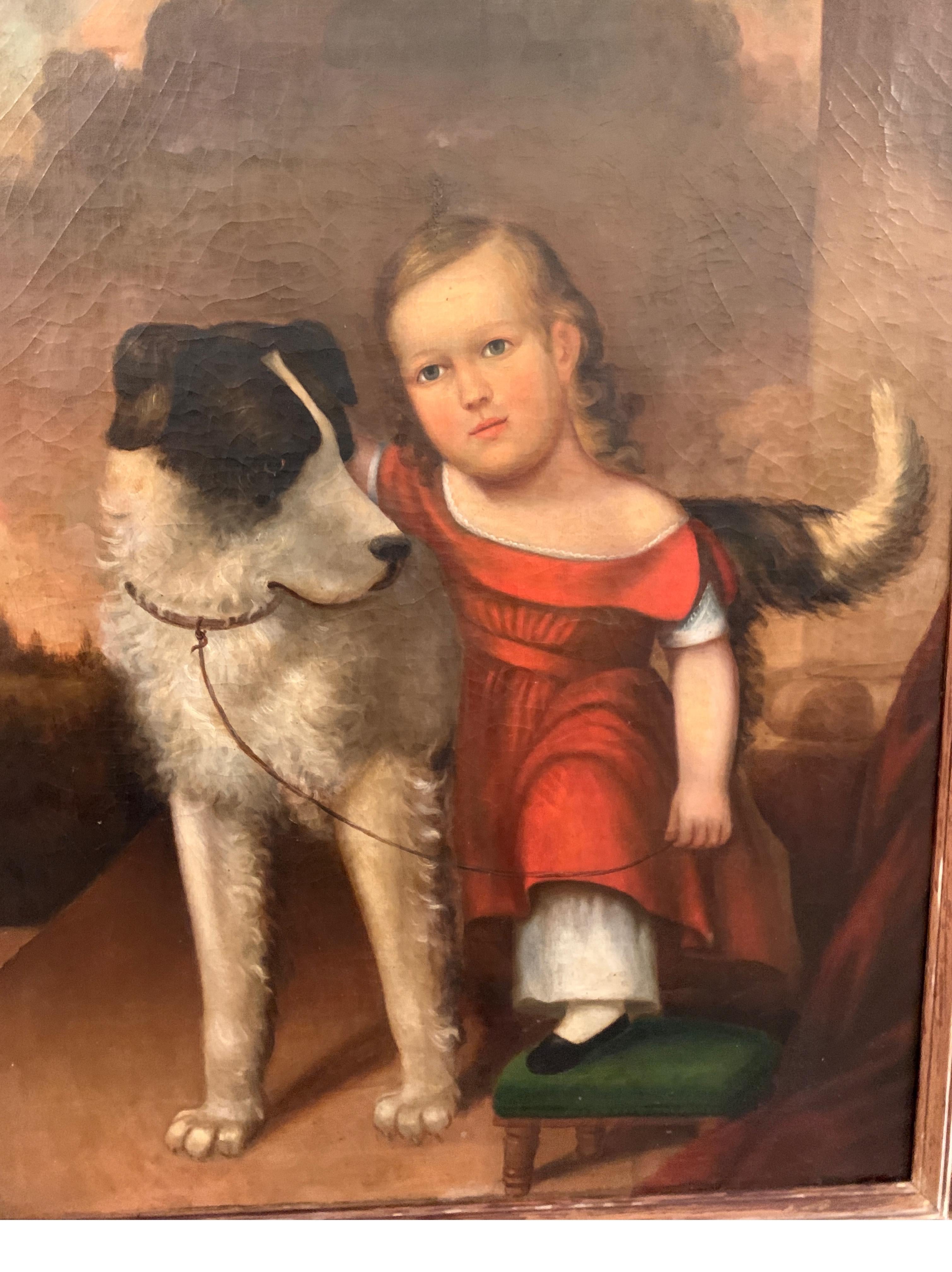 Early 19th Century Oil on Canvas of Child with Dog 5