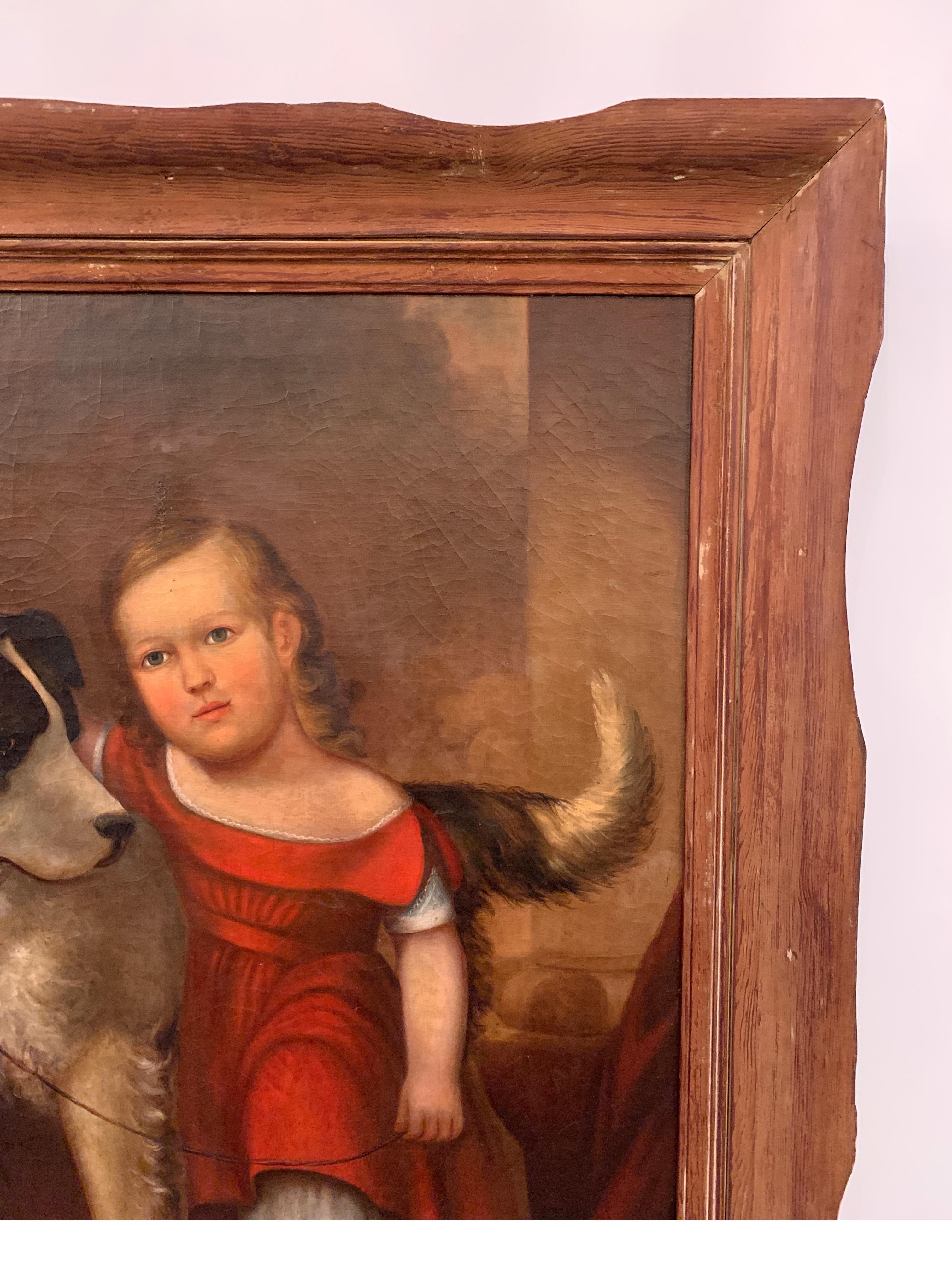 Early 19th Century Oil on Canvas of Child with Dog 1