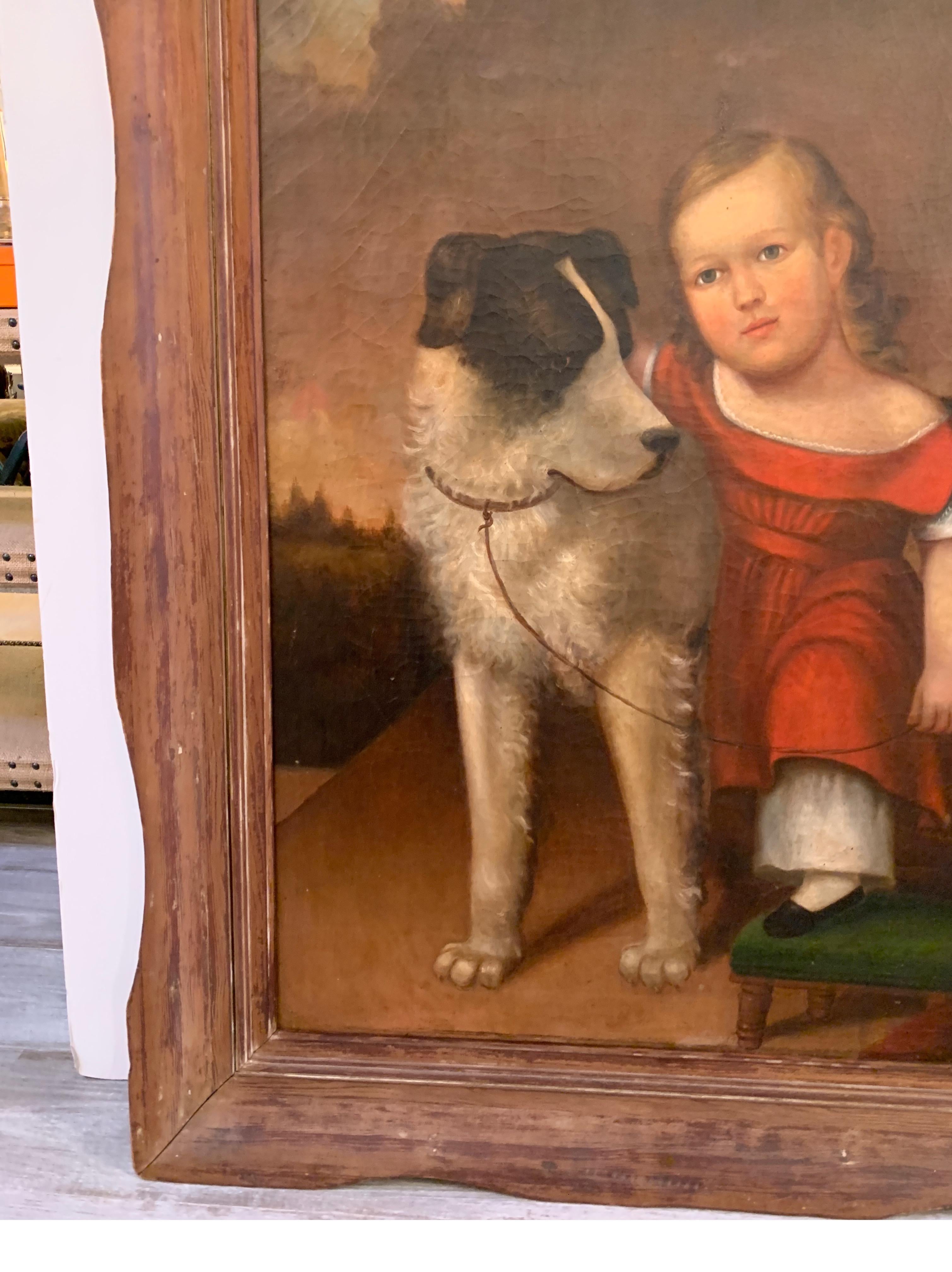Early 19th Century Oil on Canvas of Child with Dog 2