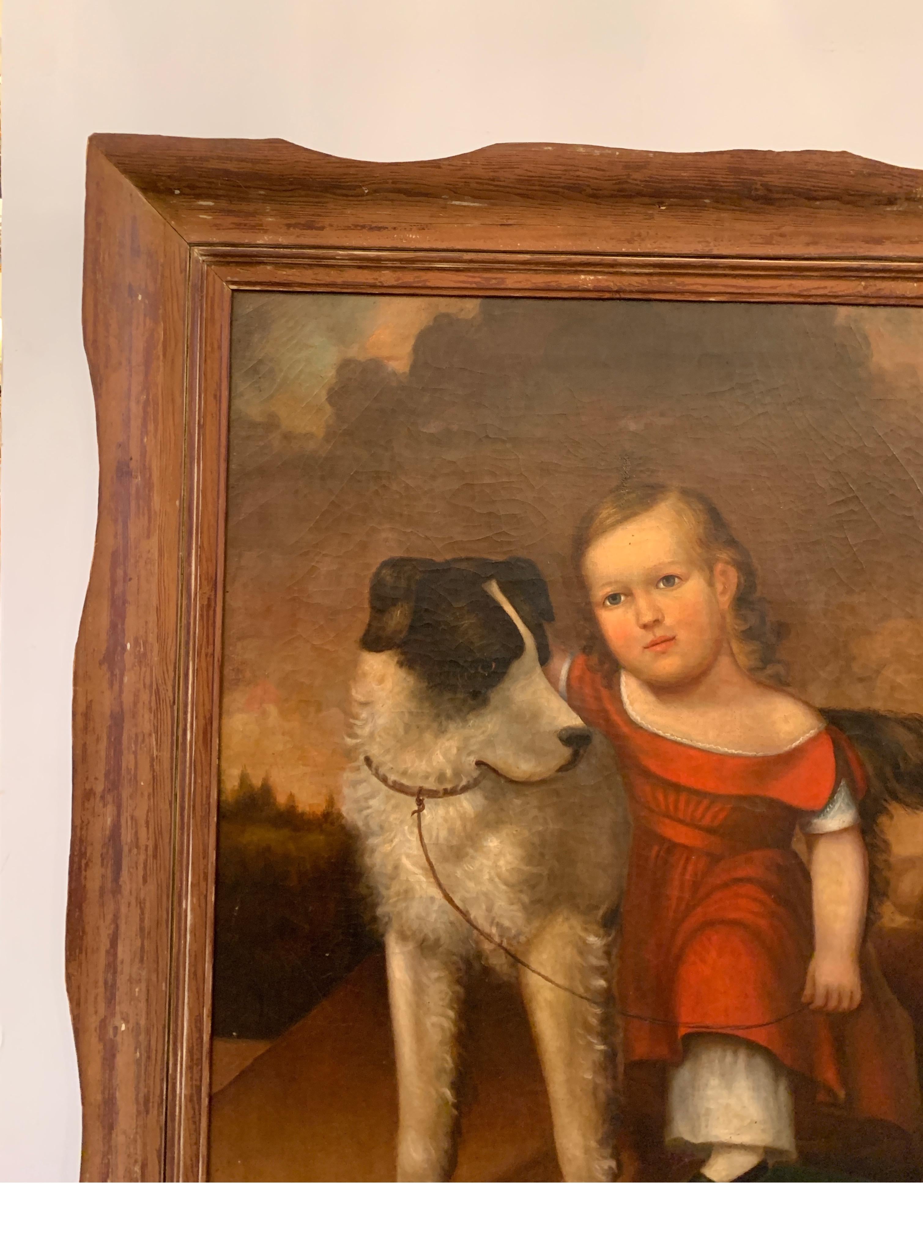 Early 19th Century Oil on Canvas of Child with Dog 3
