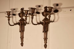 Early 19th Century Pair of French Brass Twin Wall Sconces
