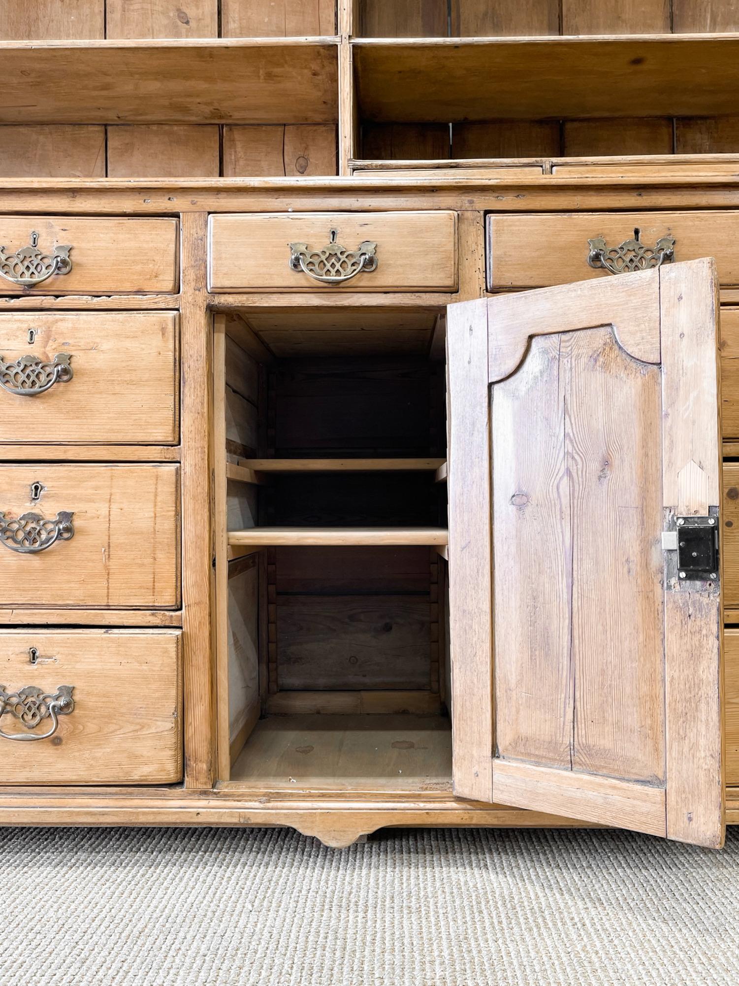 An Early 19th Century Pine Welsh Dresser or Cupboard with Chamfered Corners For Sale 4