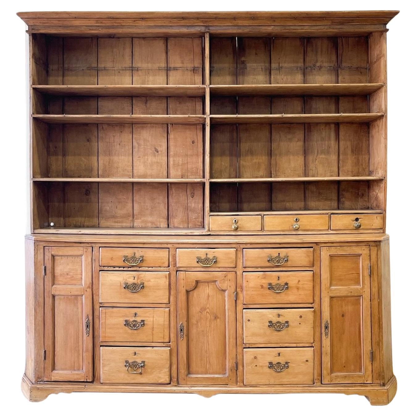 An Early 19th Century Pine Welsh Dresser or Cupboard with Chamfered Corners For Sale