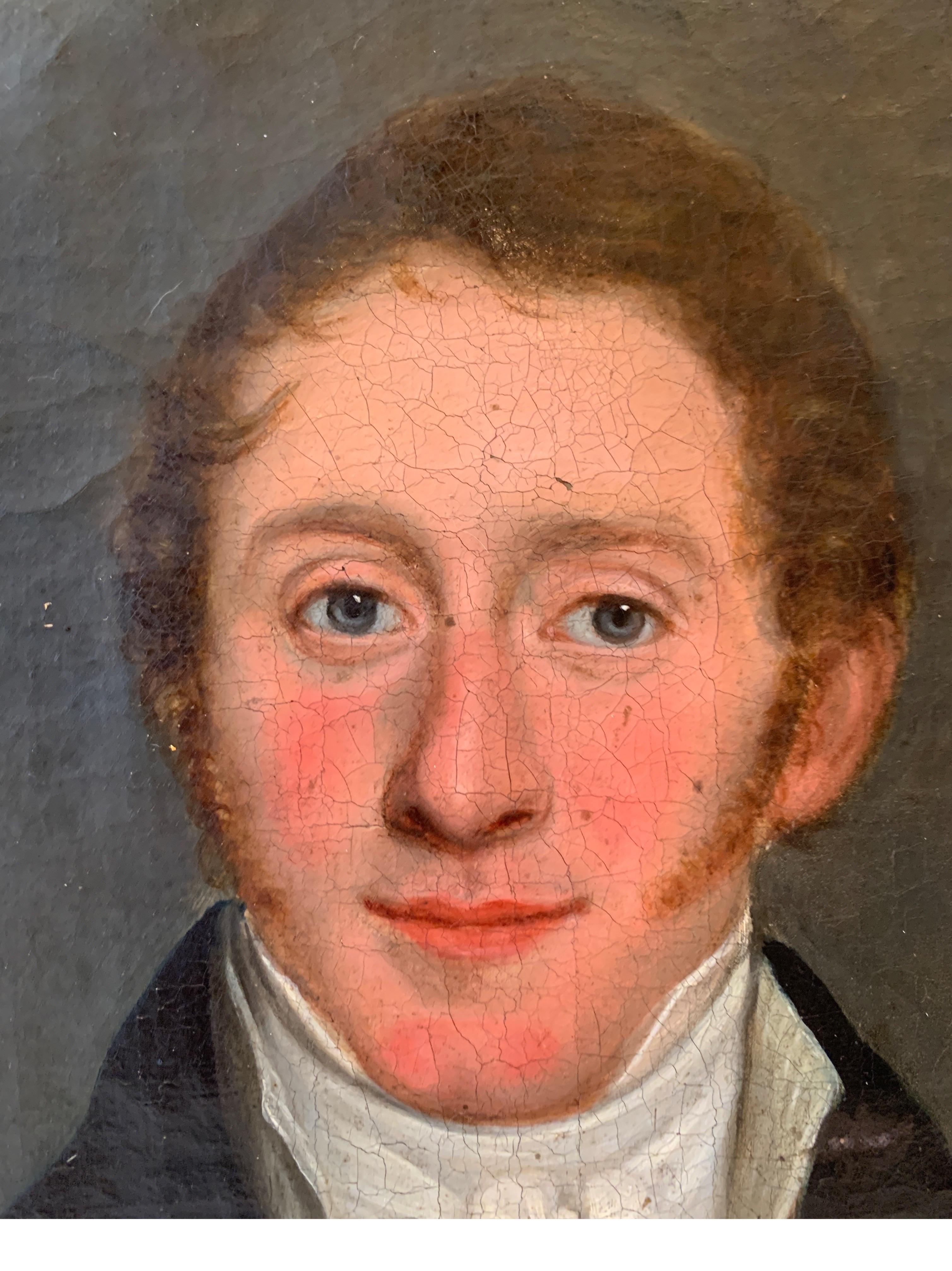 Hand-Painted Early 19th Century Portrait of a Gentleman