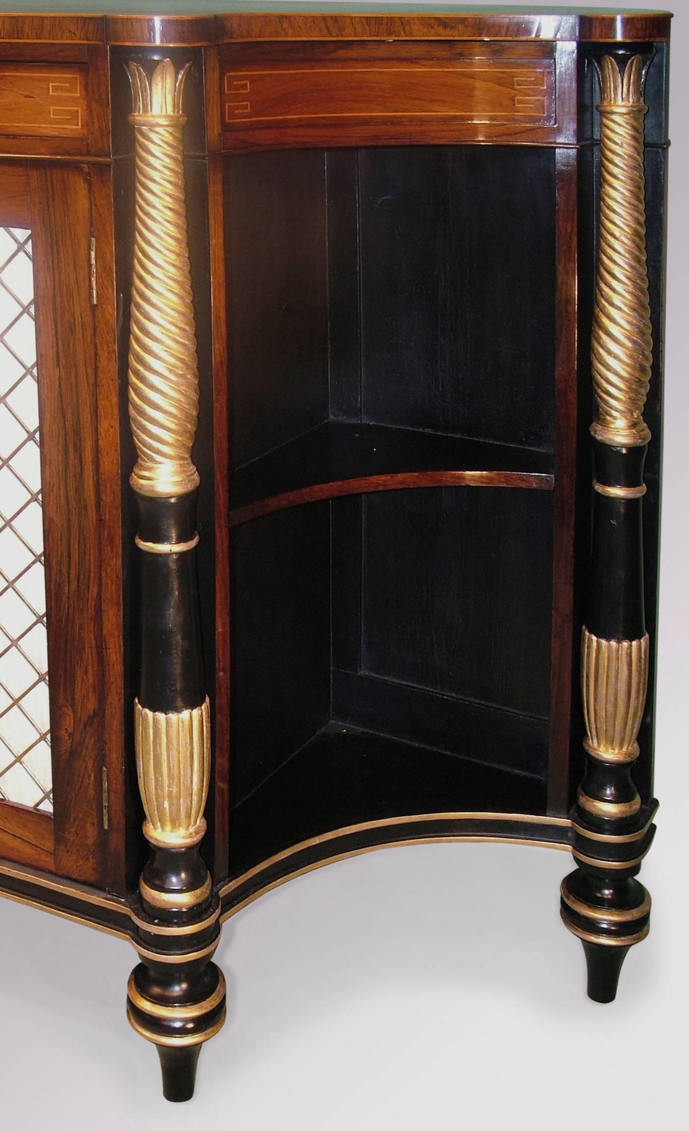 English Early 19th Century Regency Rosewood, Giltwood and Black Painted Chiffonier