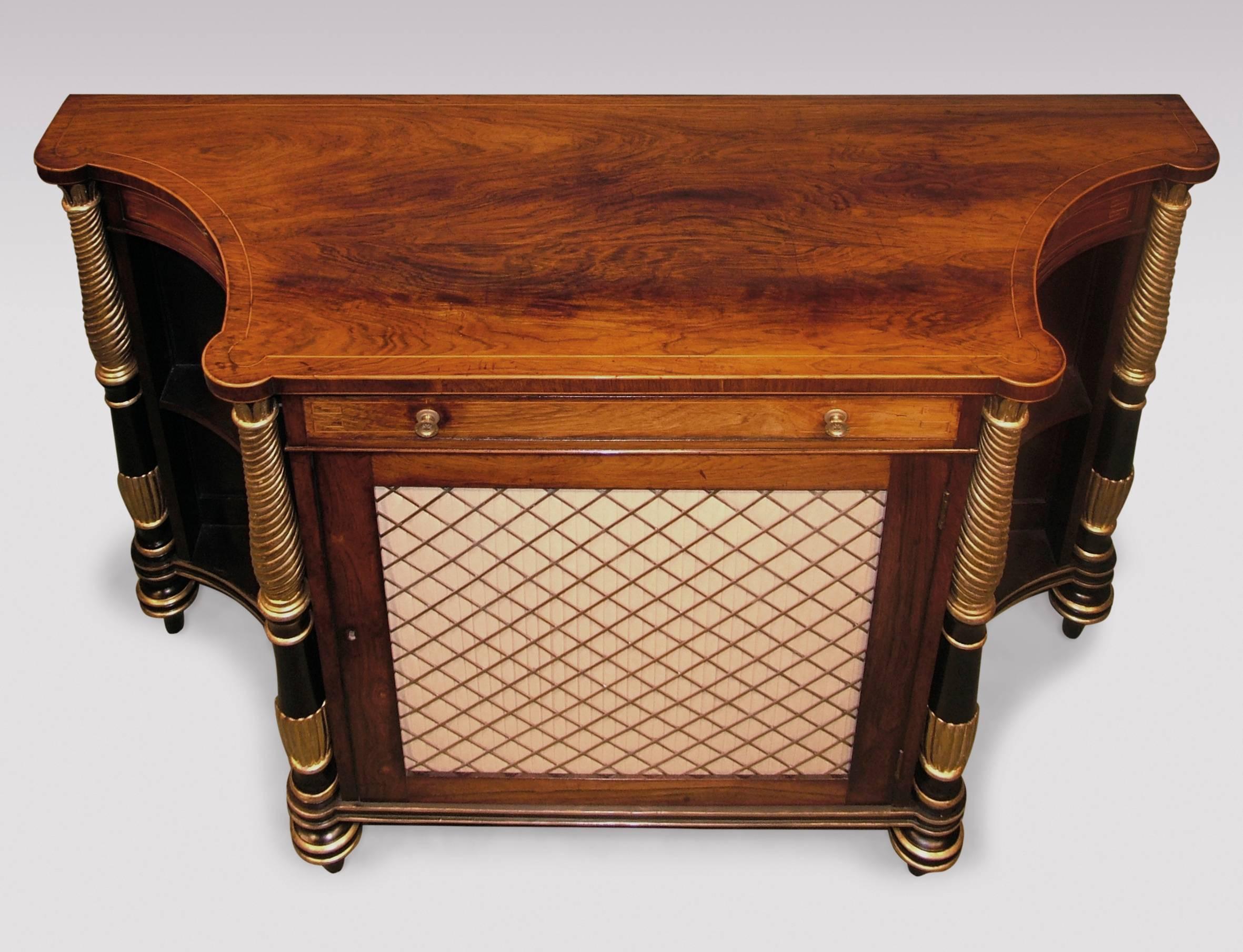 Polished Early 19th Century Regency Rosewood, Giltwood and Black Painted Chiffonier