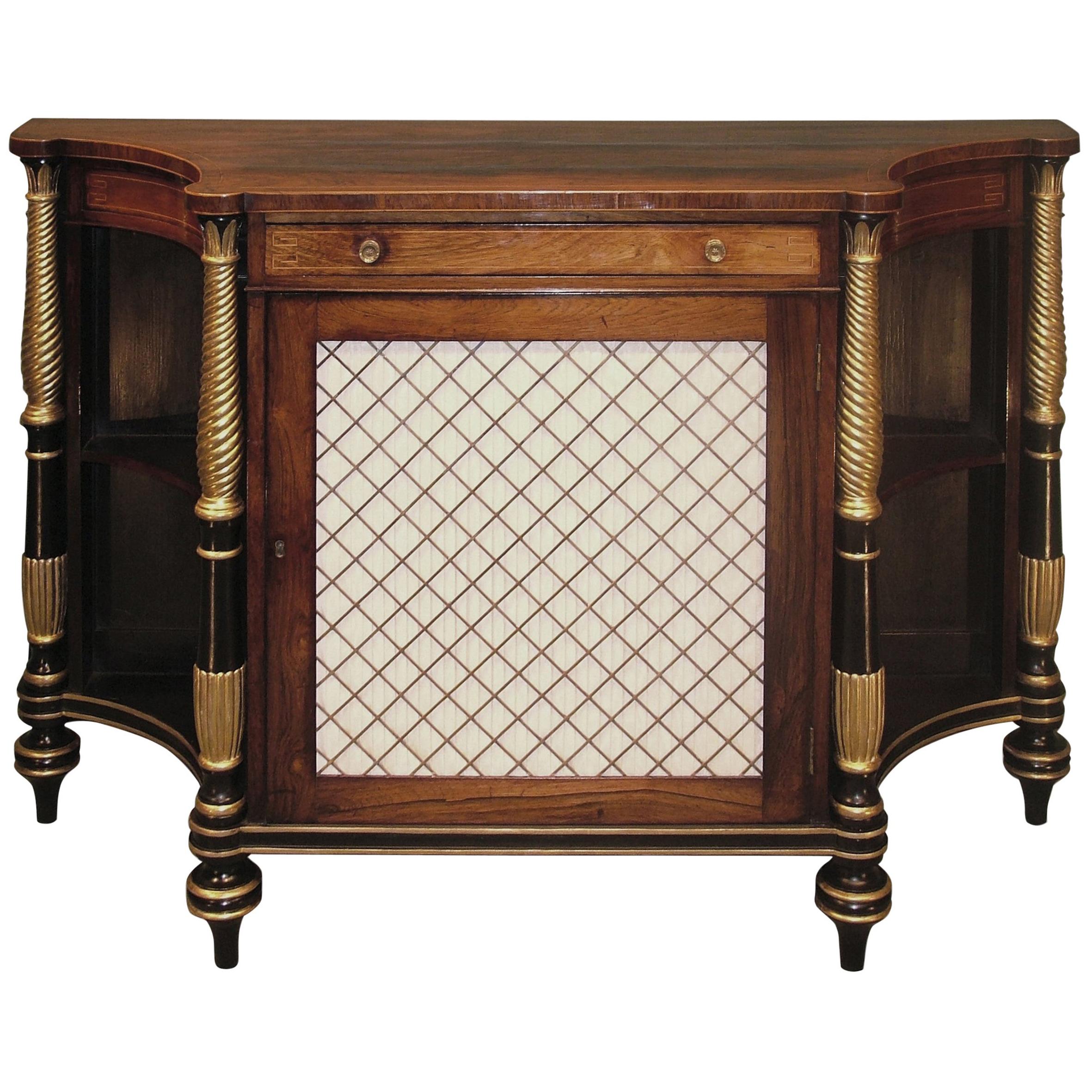Early 19th Century Regency Rosewood, Giltwood and Black Painted Chiffonier