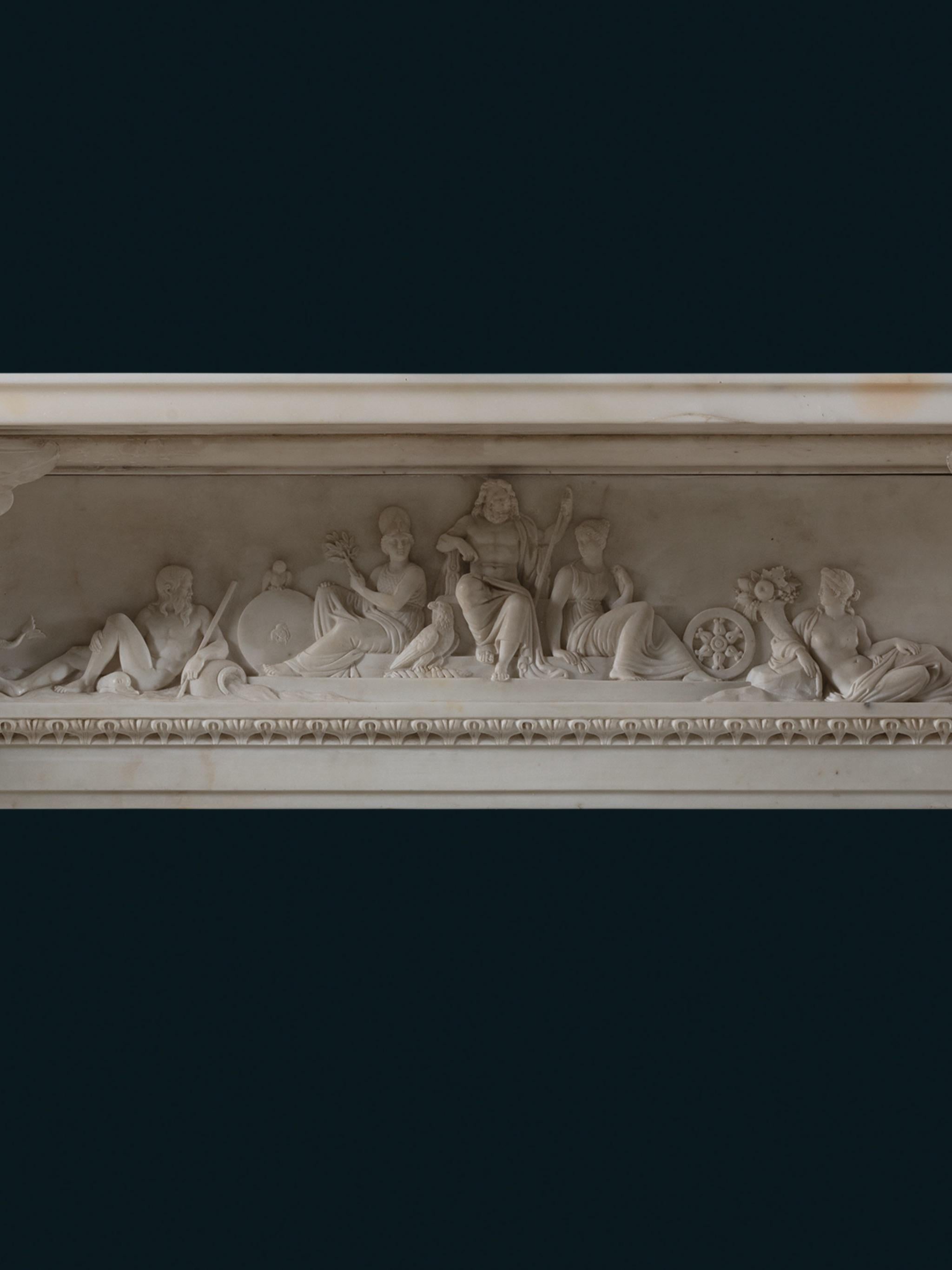 Carved An Early 19th Century Statuary Marble Irish Chimneypiece, by the Darley Brothers