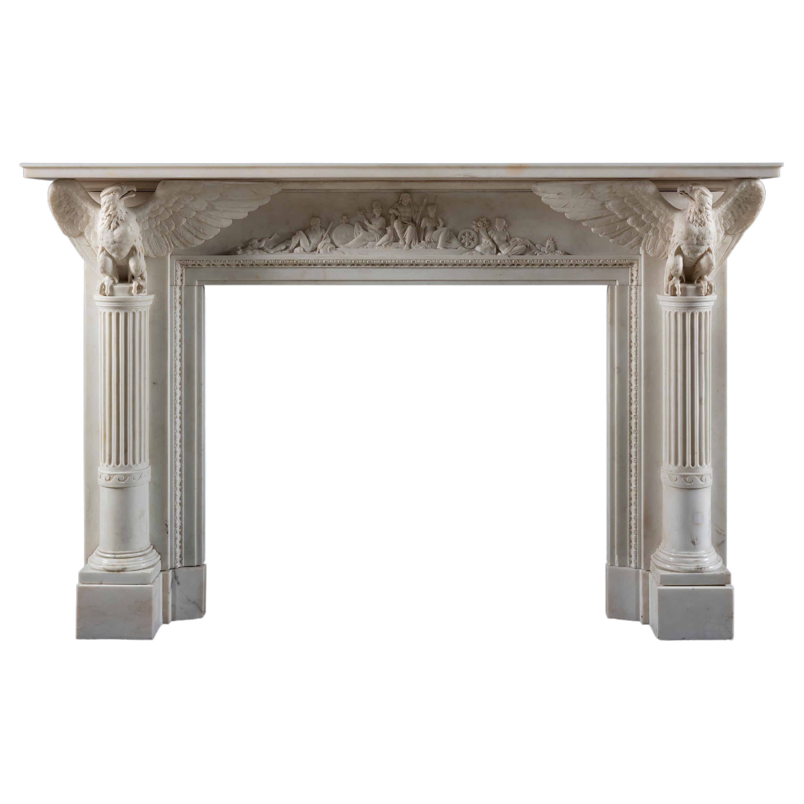 An early 19th Century statuary marble Irish chimneypiece by the Darley Brothers For Sale