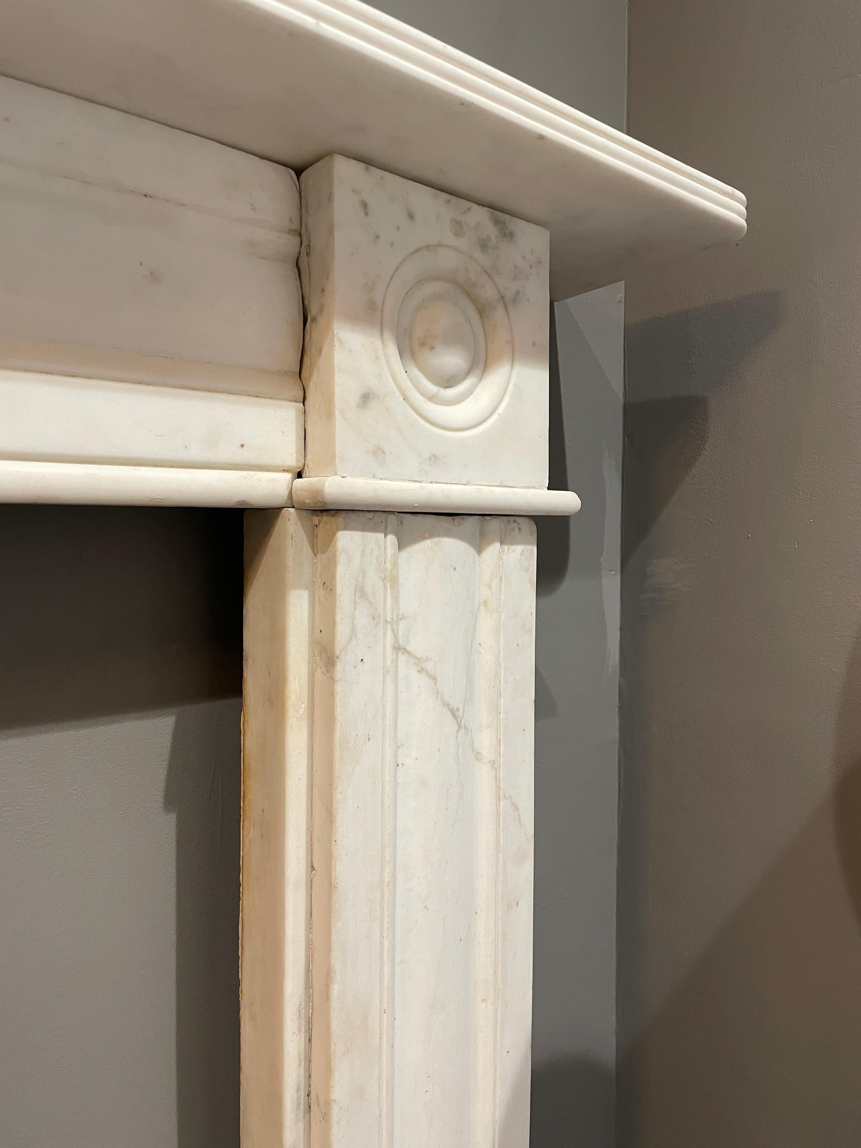 Carved Early 19th Century Statuary White Marble Fireplace Mantel