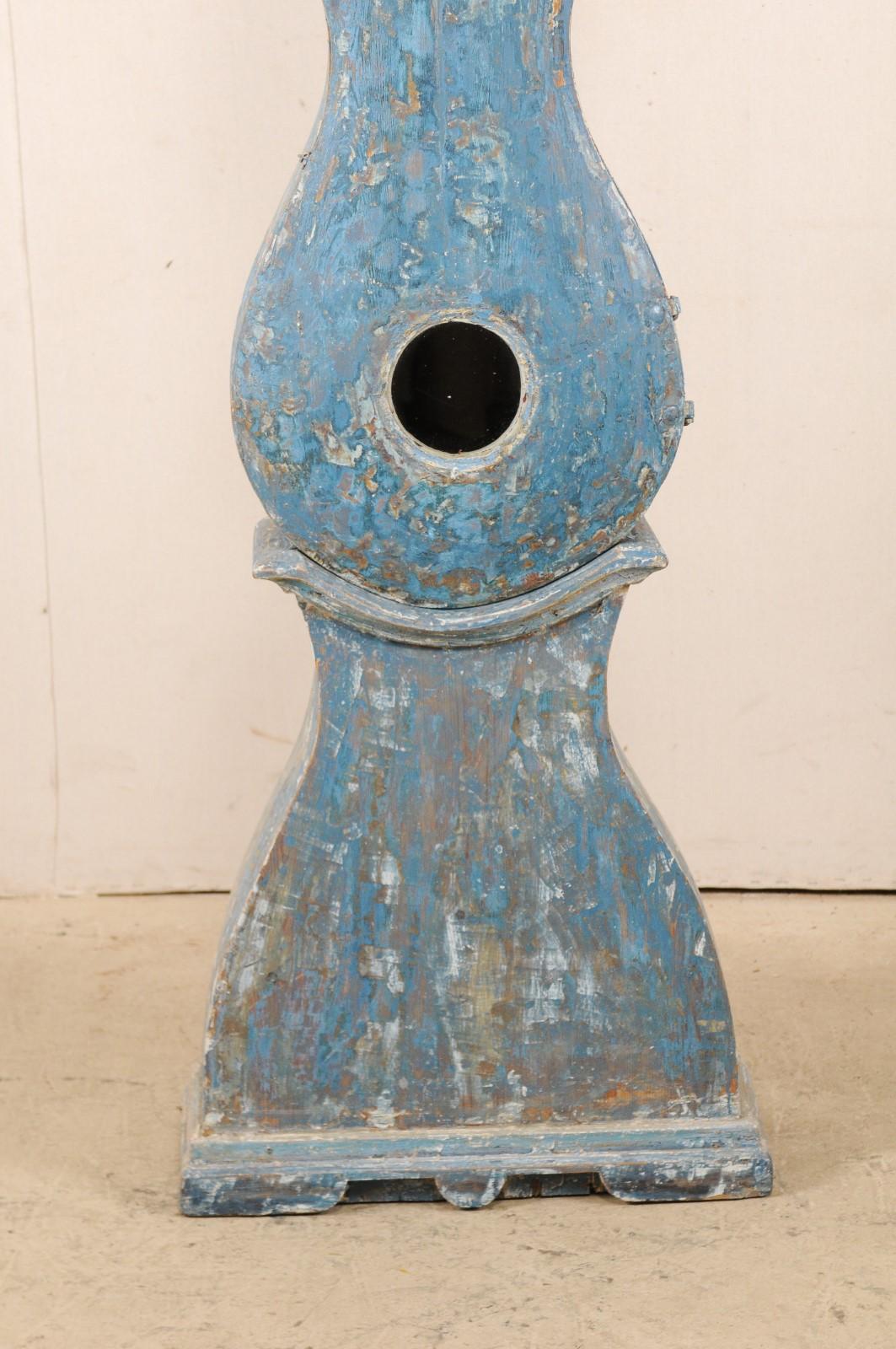 Wood Early 19th Century Swedish Grandfather Clock with Original Blue Color