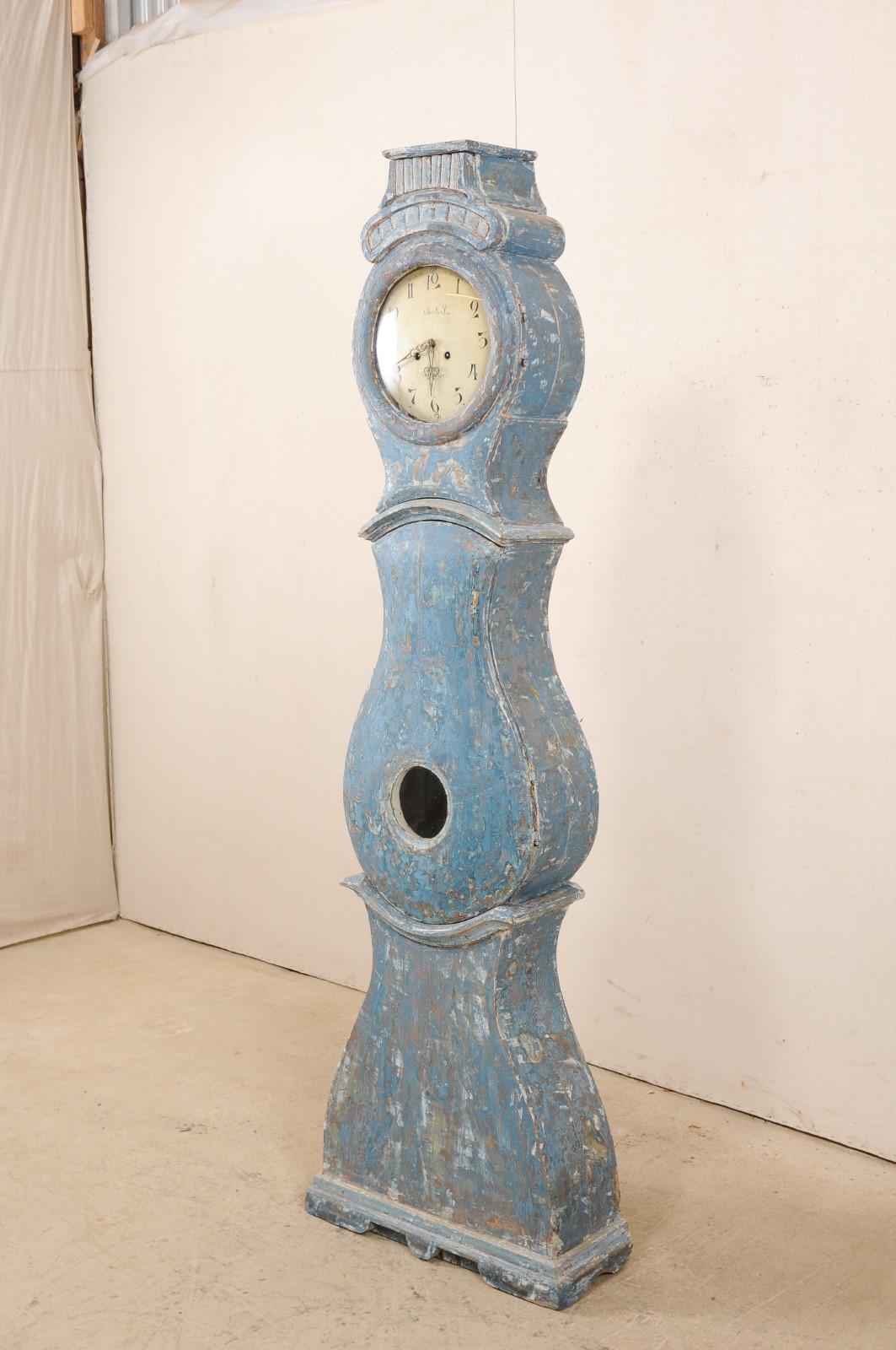 Early 19th Century Swedish Grandfather Clock with Original Blue Color 1