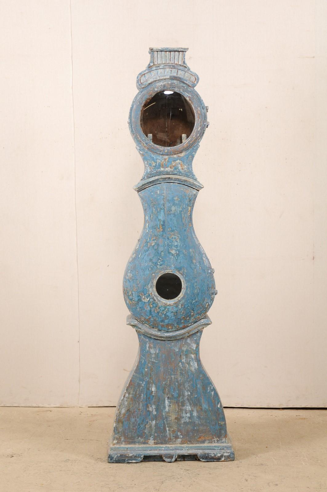 Early 19th Century Swedish Grandfather Clock with Original Blue Color 4
