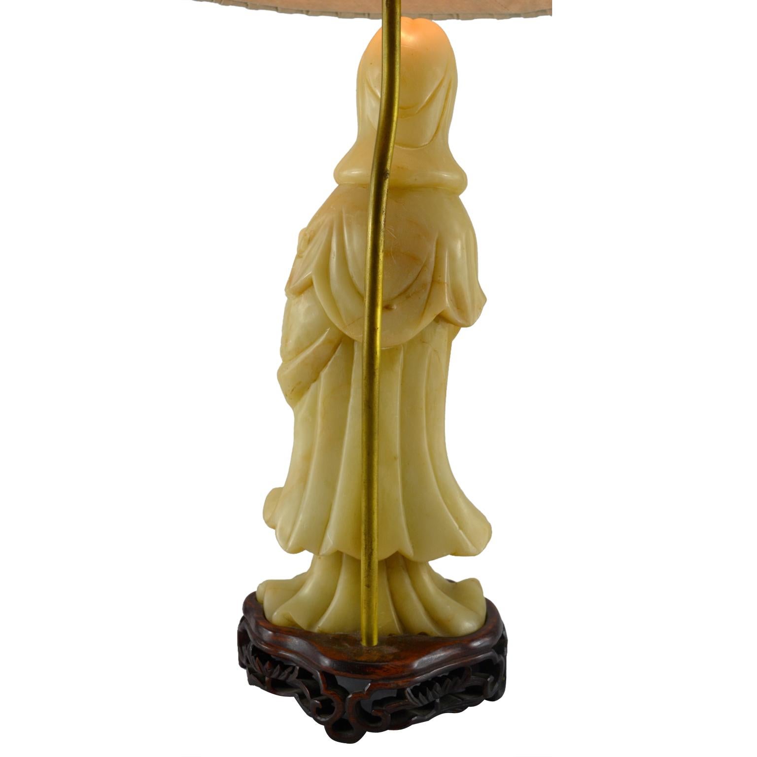 Aesthetic Movement Early 20 Century Chinese Soapstone Figurative Lamp of Guanyin