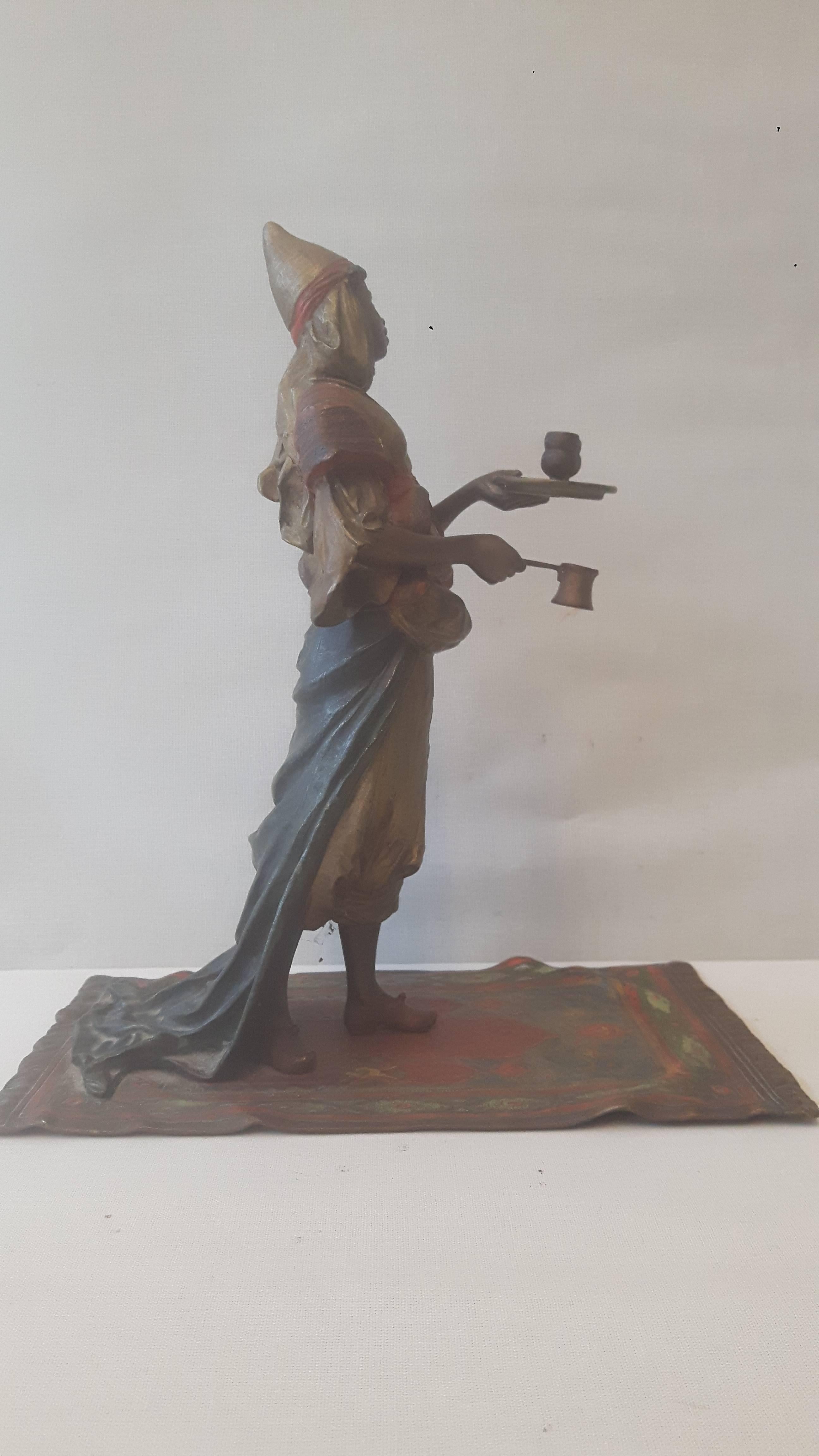 Austrian Early 20th Century Cold Painted Bronze Figure of an Arab Lady For Sale