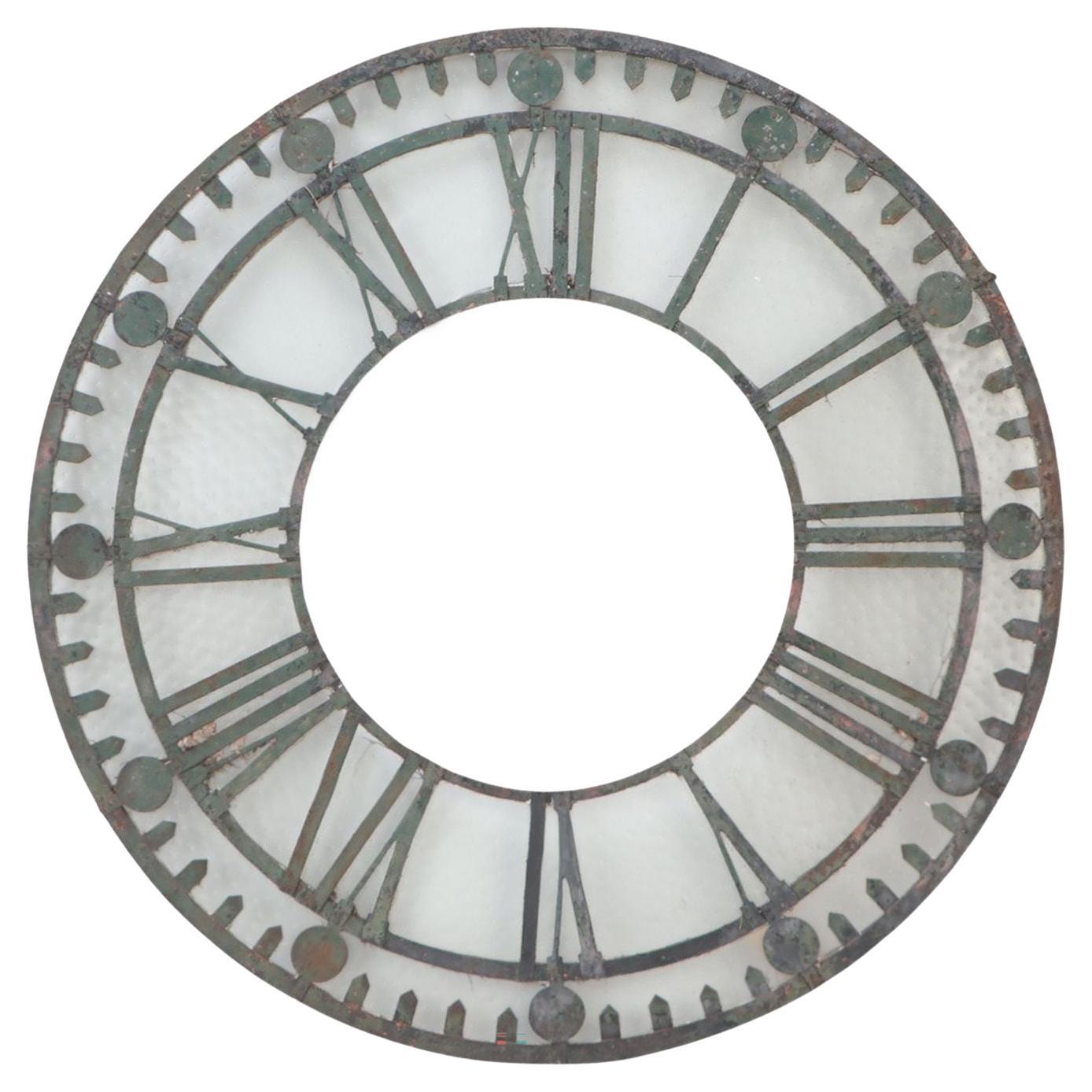 Early 20th C Cast Iron and Glass Clock Face Ornament, circa 1900