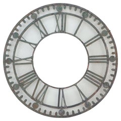 Antique Early 20th C Cast Iron and Glass Clock Face Ornament, circa 1900