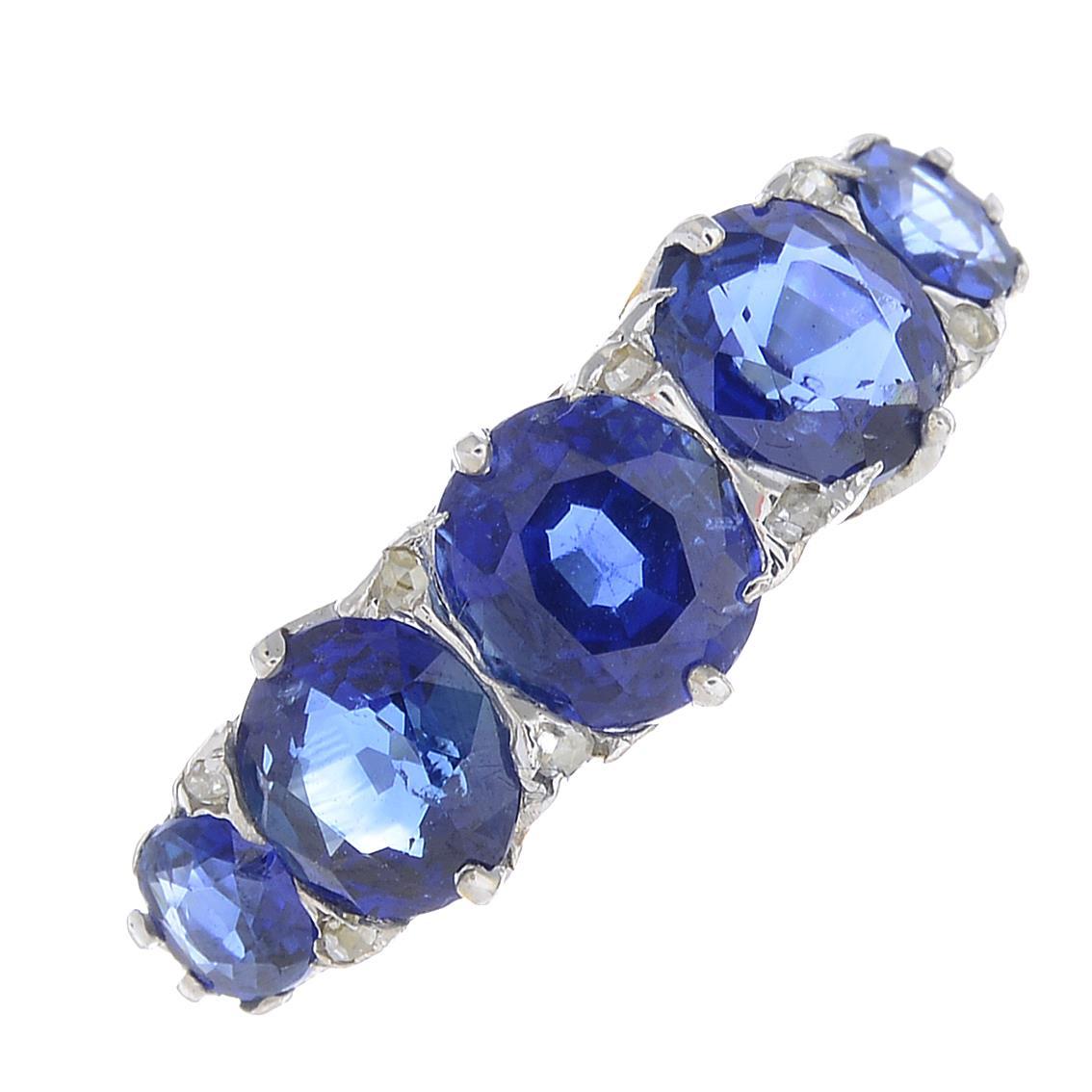 Oval Cut Early 20th Century 18 Carat Gold Sapphire Five-Stone Ring