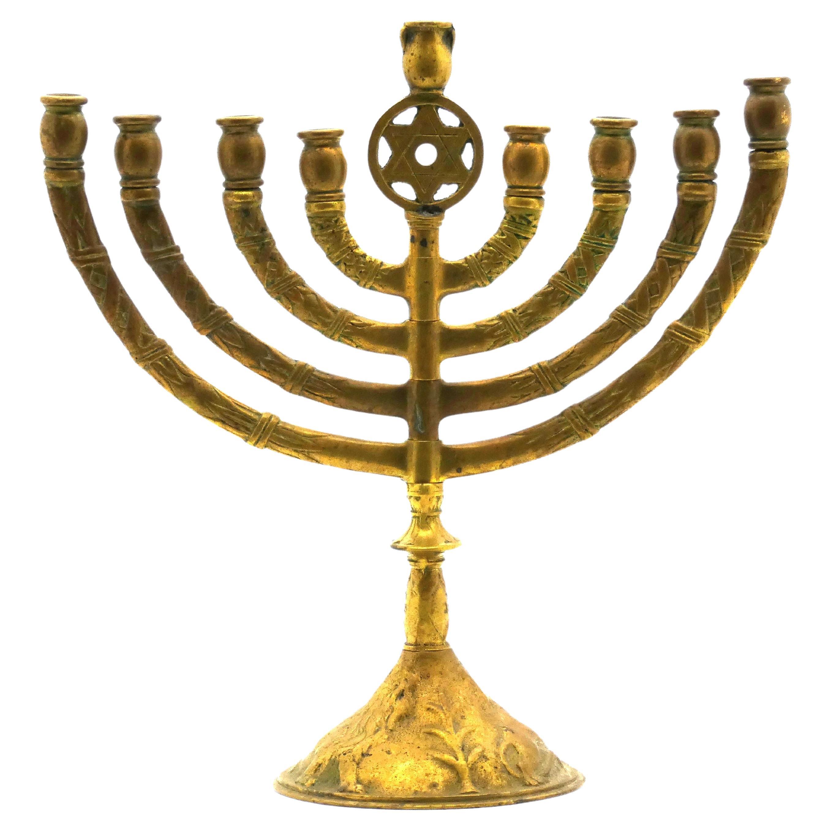 An Early 20th Century American Brass Hanukkah Menorah  For Sale