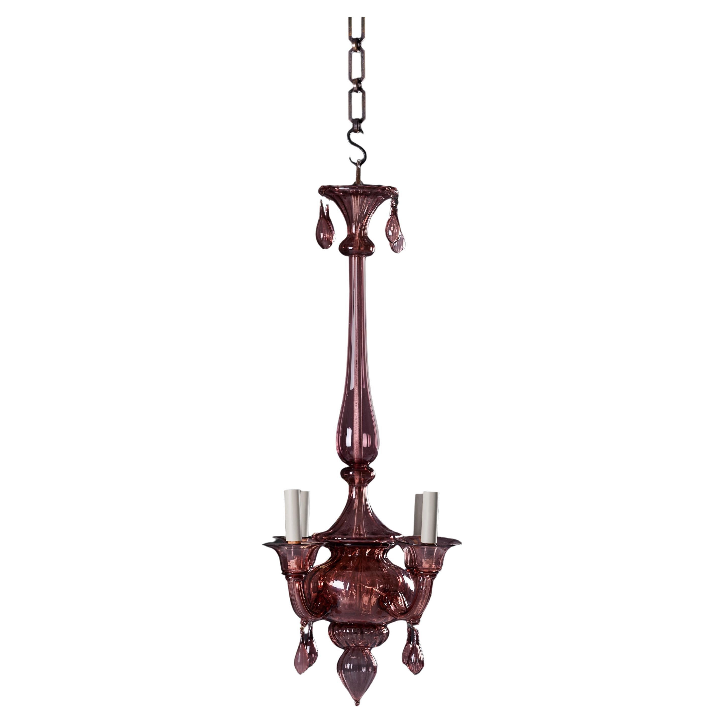 Araña de cristal de Murano de cuatro brazos, rosa amatista, de principios del siglo XX en venta
