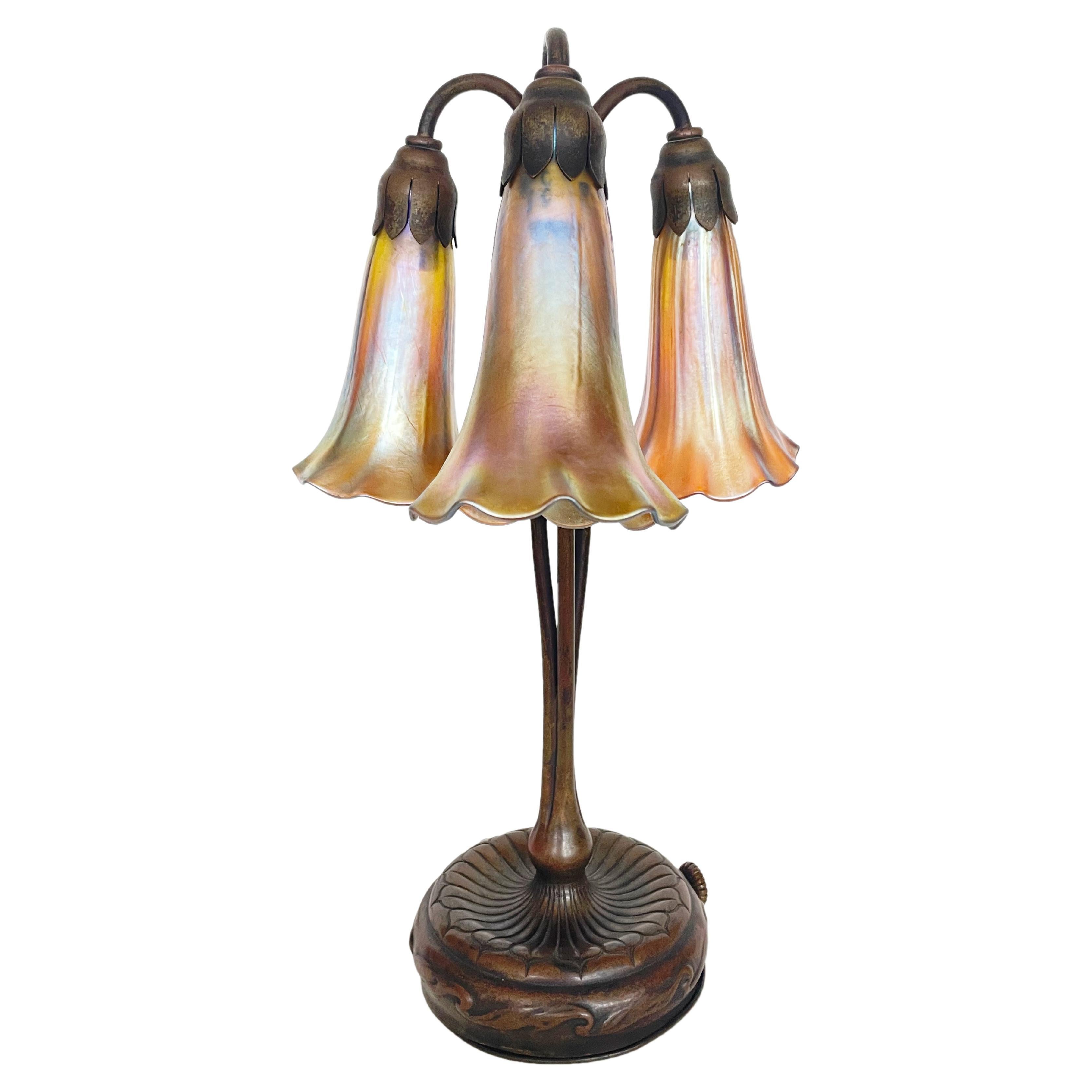 American Early 20th Century Art Nouveau Shower Lily Desk Lamp by, Tiffany Studios