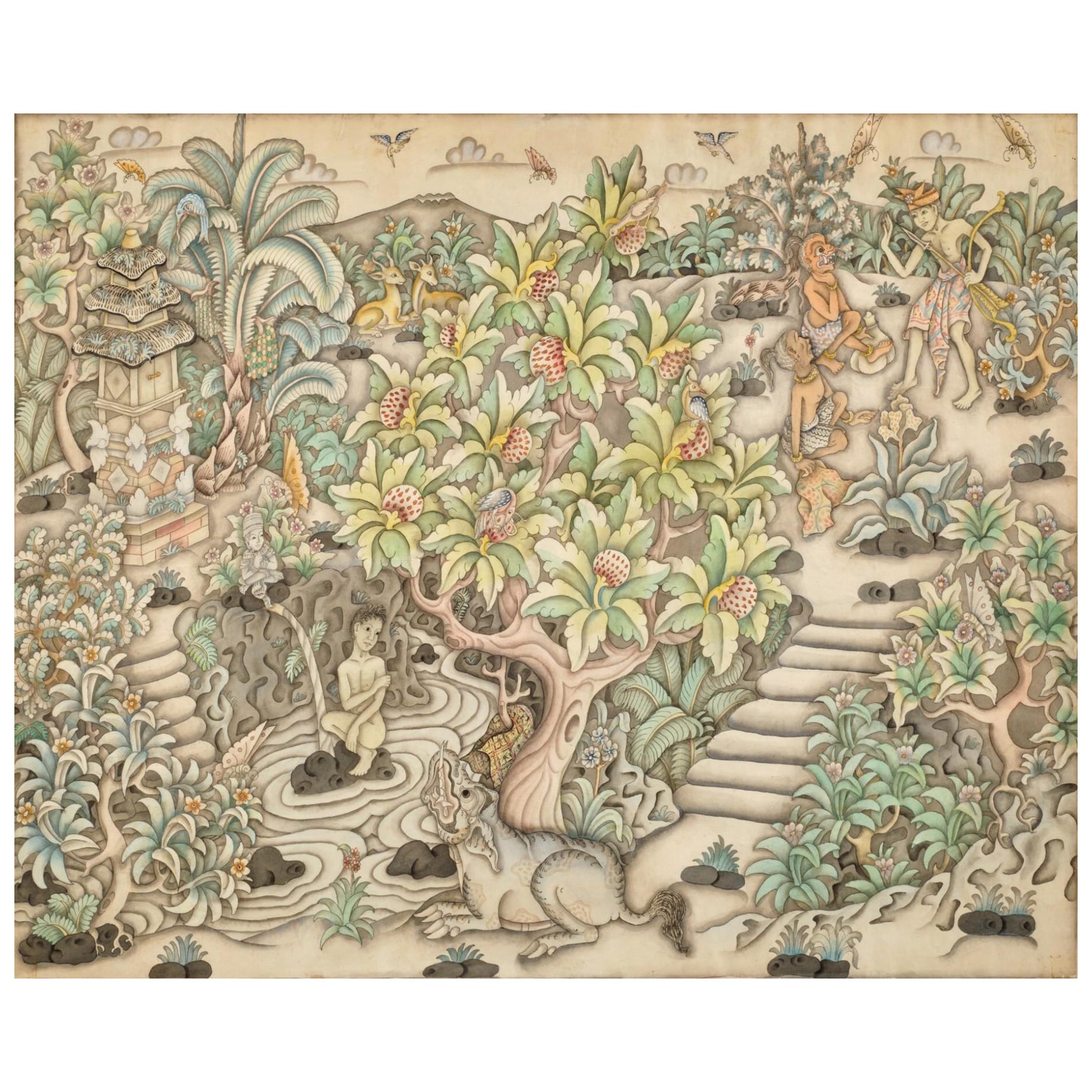 An Early 20th Century Balinese / Batuan School Watercolour, Circa 1940