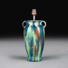An Early 20th Century Belgian Green and Blue Drip Glaze Pottery Vase as a Lamp
