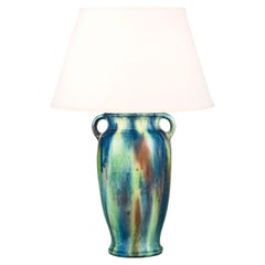 An Early 20th Century Belgian Green and Blue Drip Glaze Pottery Vase as a Lamp