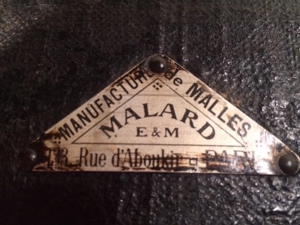 Edwardian Early 20th Century Black Leather Steamer Trunk by Malard in Paris