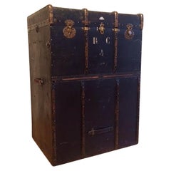 Early 20th Century Black Leather Steamer Trunk by Malard in Paris