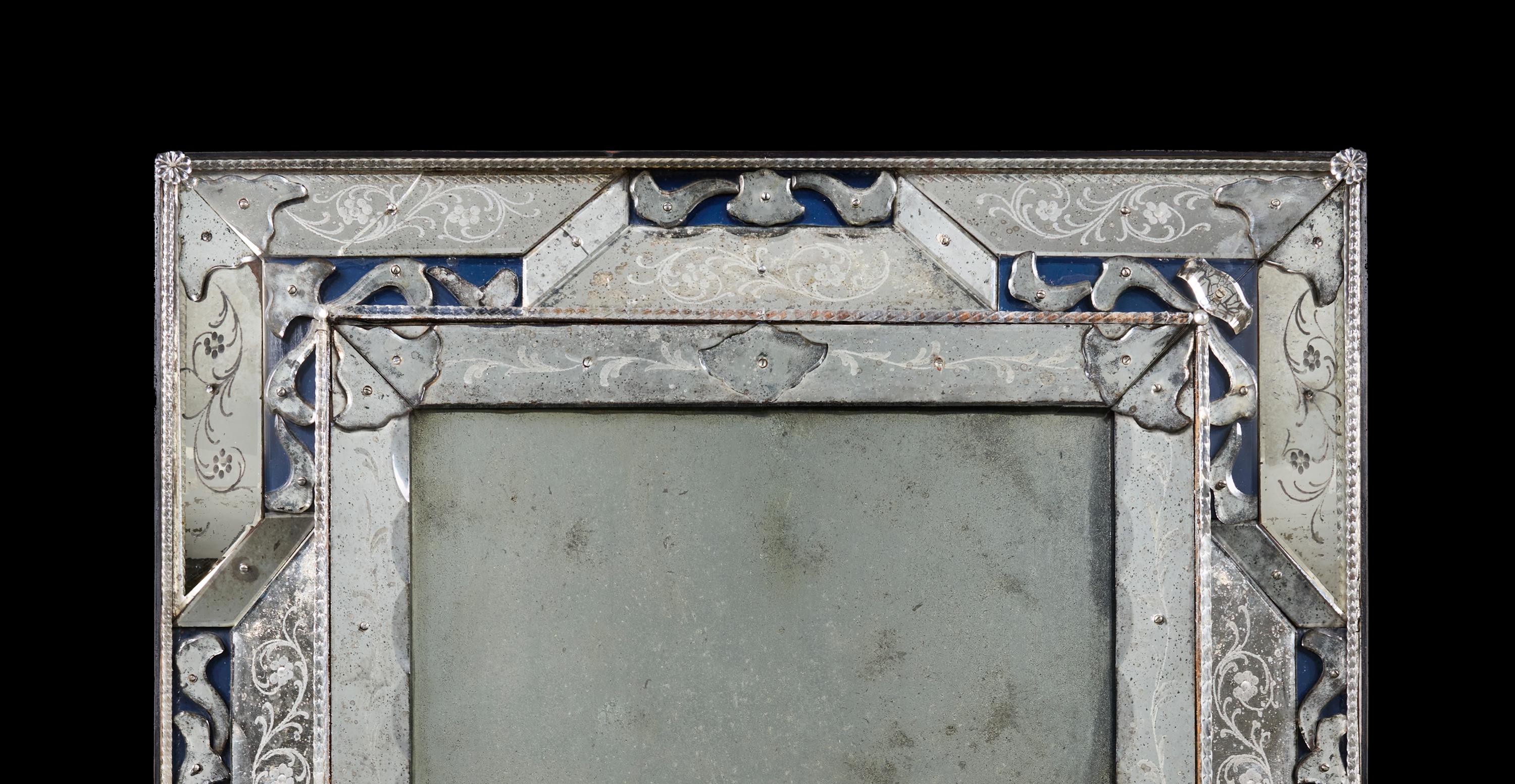 Italian An Early 20th Century Blue Murano Glass Mirror For Sale