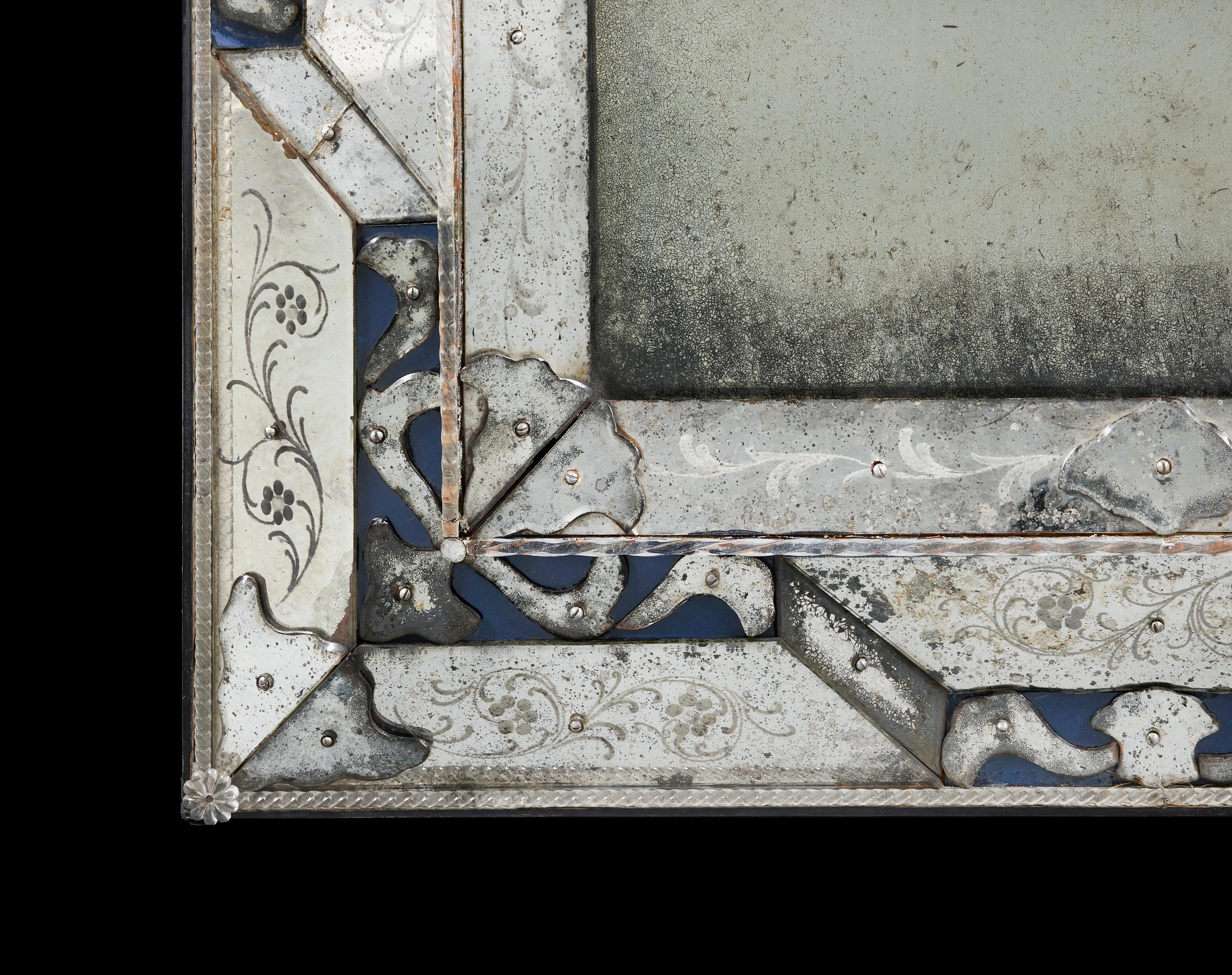 An Early 20th Century Blue Murano Glass Mirror For Sale 1