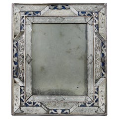 Antique An Early 20th Century Blue Murano Glass Mirror
