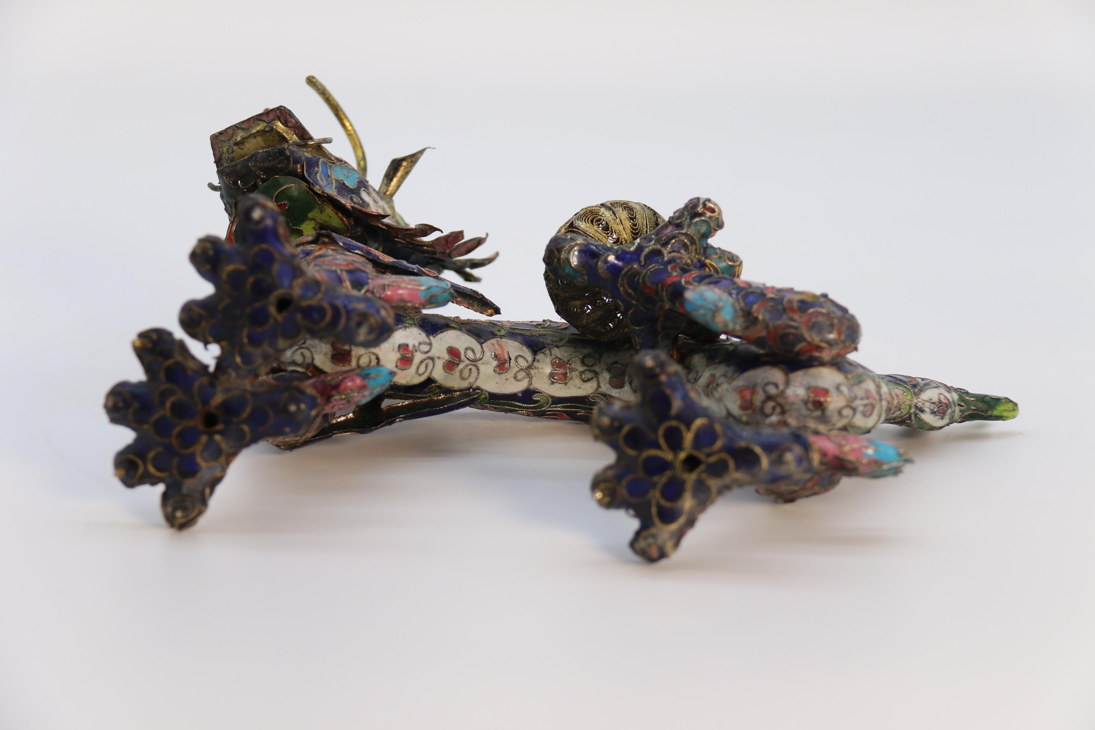 An early 20th century Chinese cloisonne sculpture of a five clawed dragon c 1930 For Sale 3