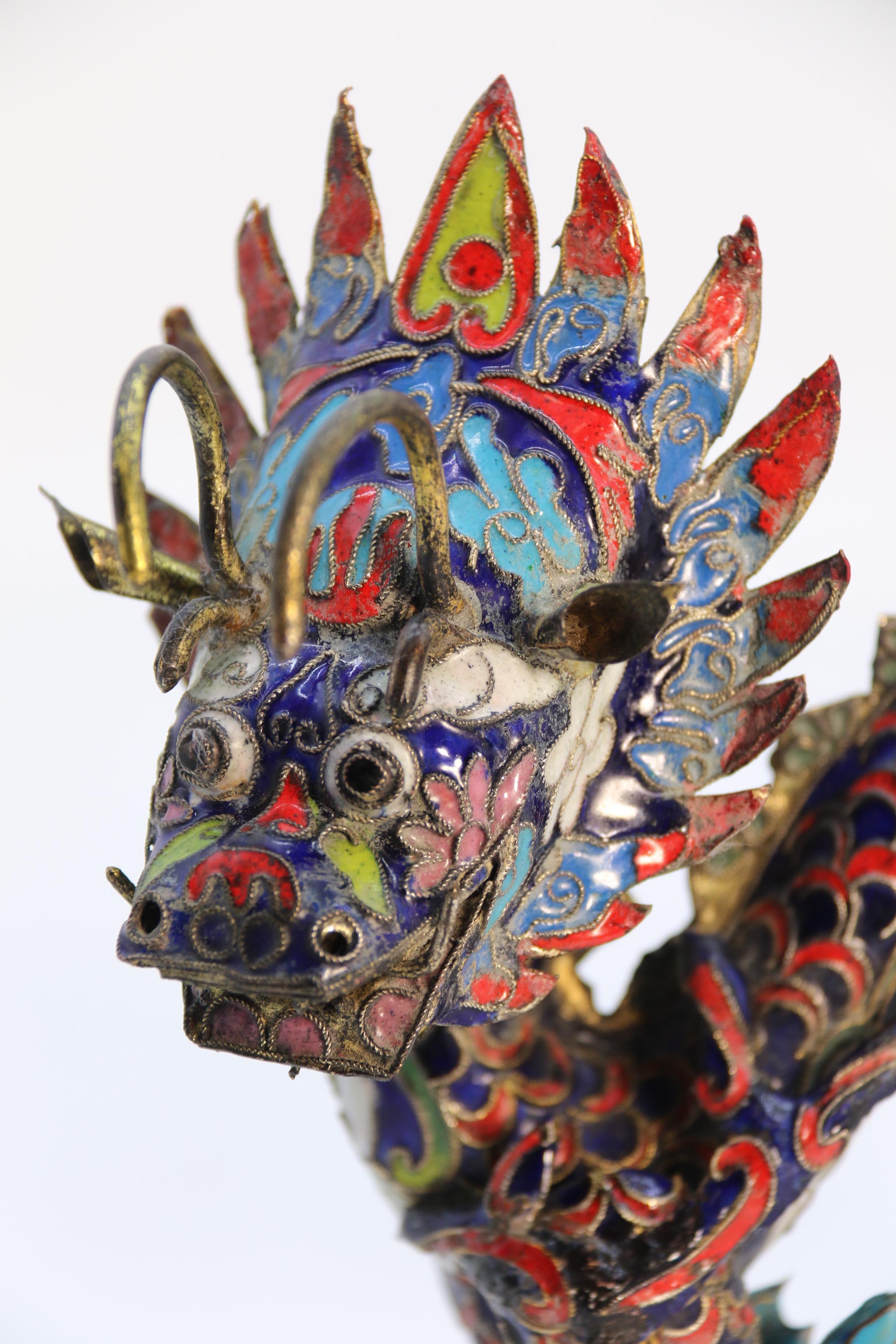 An early 20th century Chinese cloisonne sculpture of a five clawed dragon c 1930 For Sale 4
