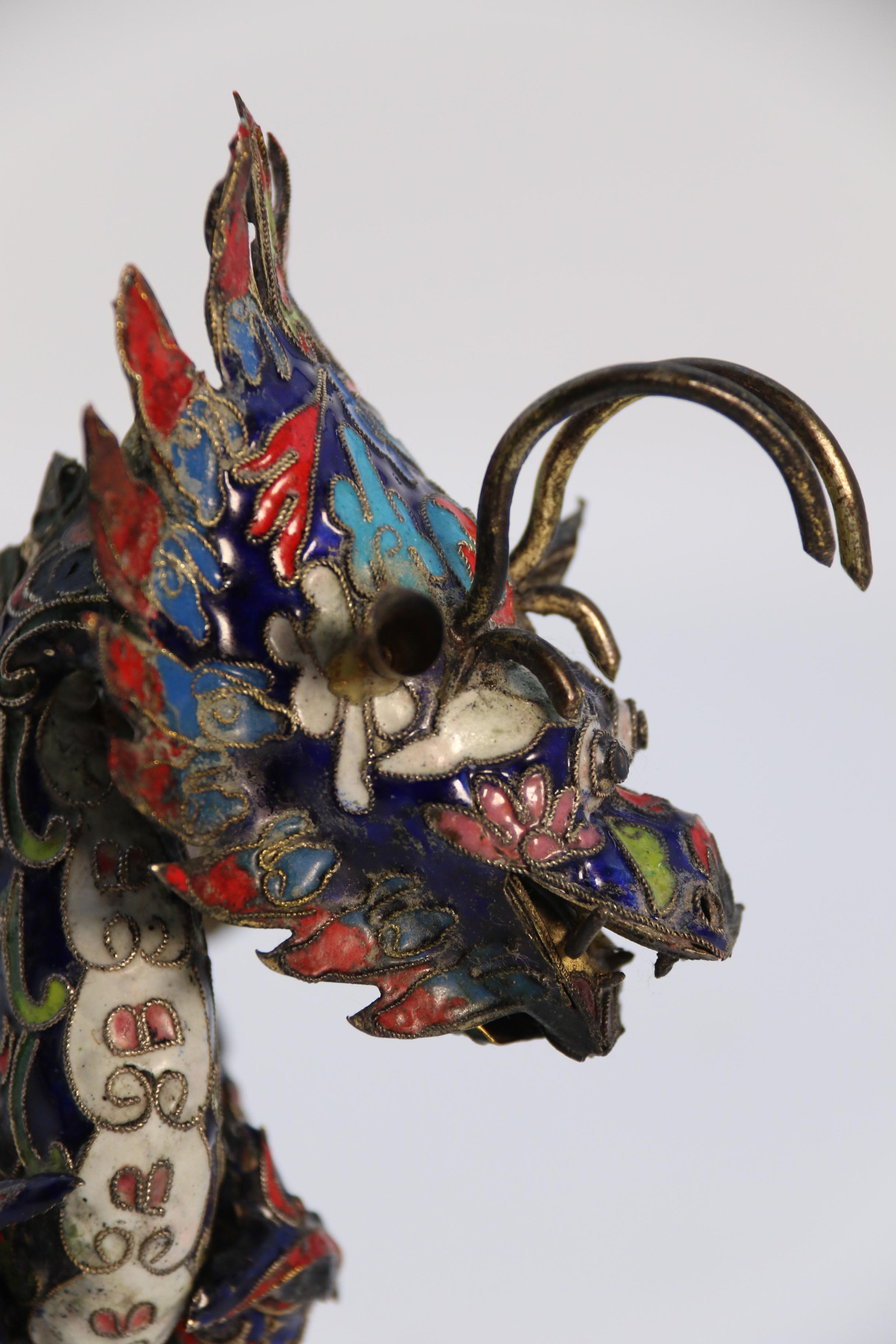 An early 20th century Chinese cloisonne sculpture of a five clawed dragon c 1930 For Sale 7