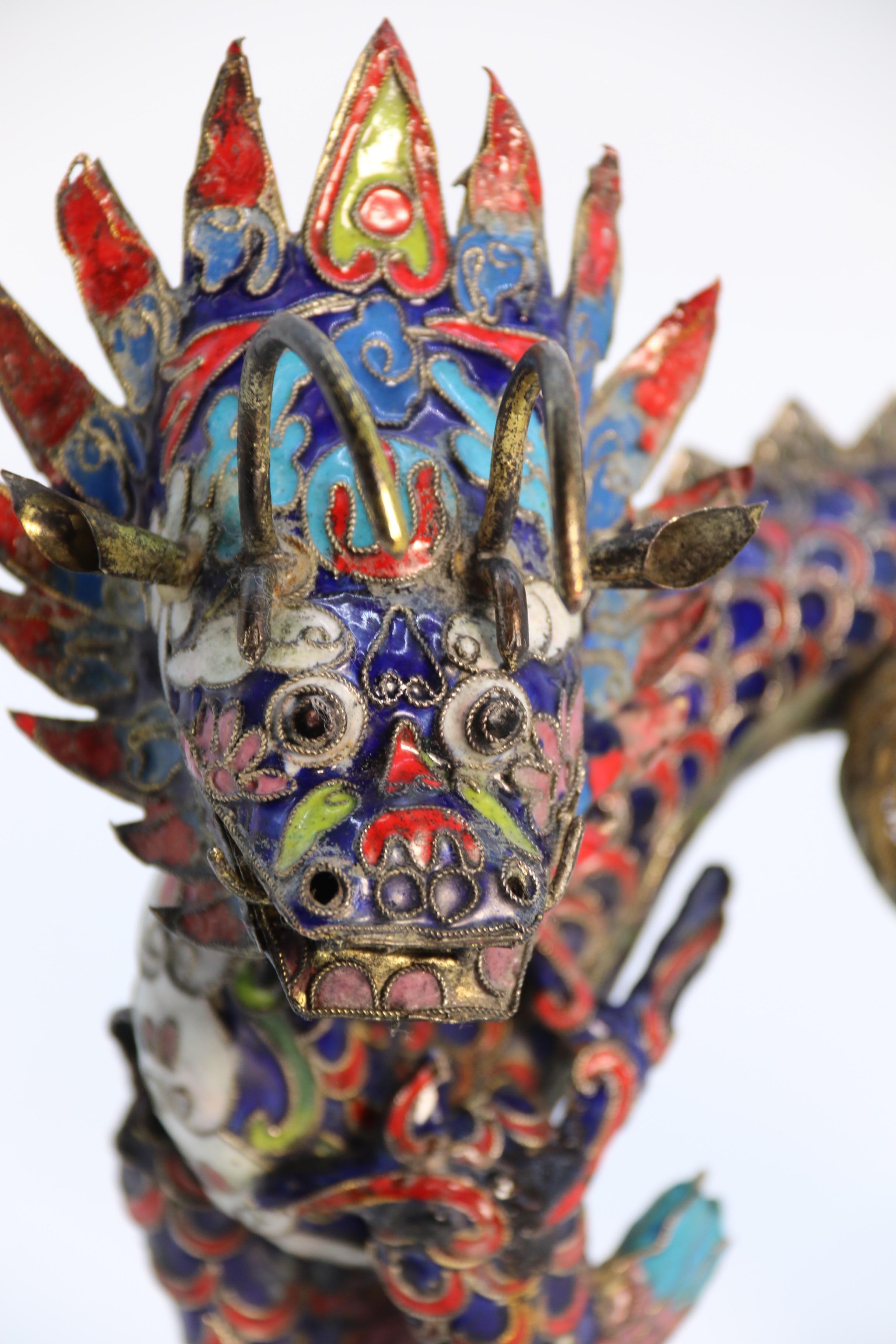 An early 20th century Chinese cloisonne sculpture of a five clawed dragon c 1930 For Sale 10