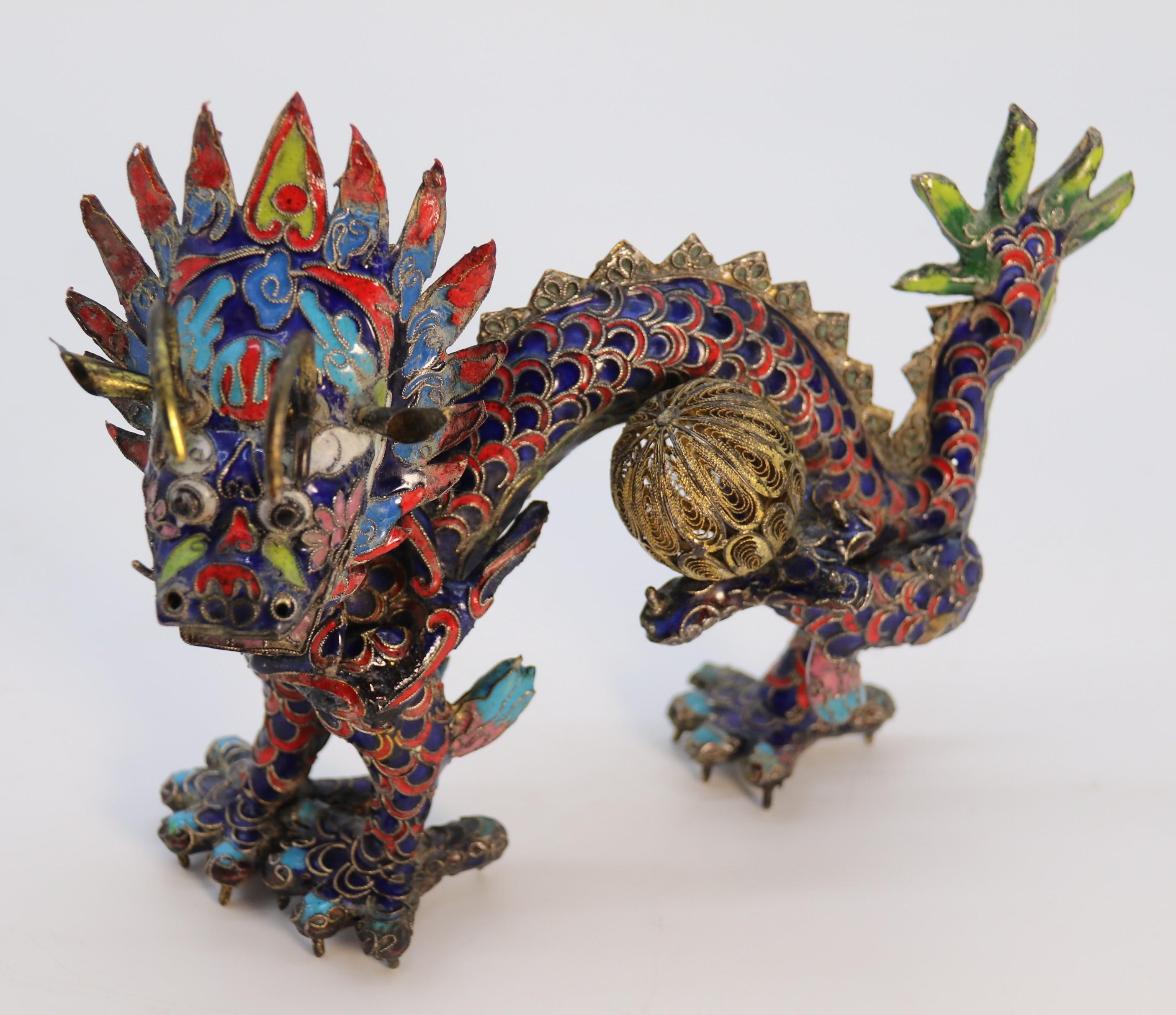 An early 20th century Chinese cloisonne sculpture of a five clawed dragon c 1930 For Sale 12